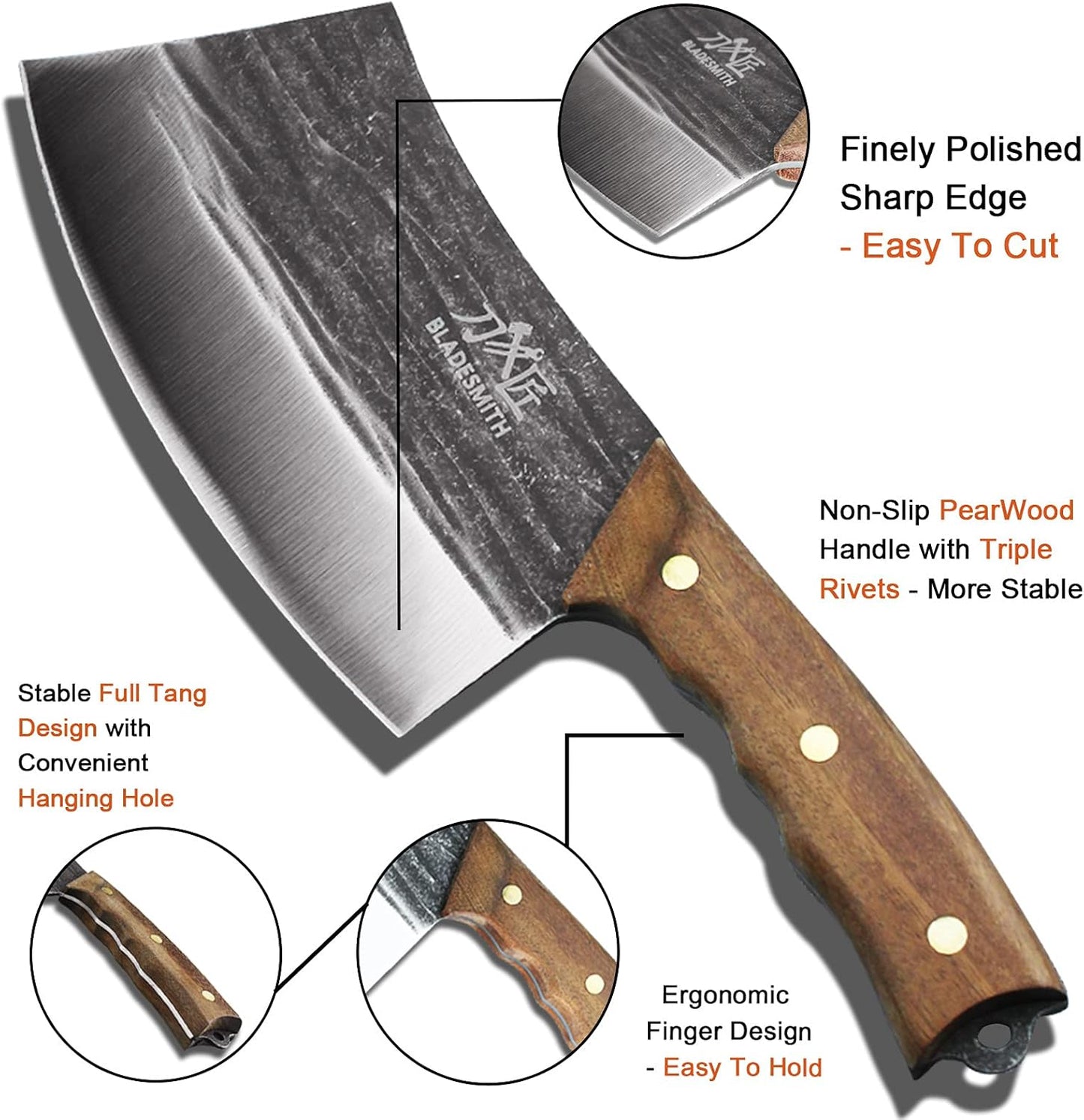 BLADESMITH 7" Chinese Chef Cleaver Knife – Forged High Carbon Steel, Professional Butcher Knife, Lightweight Design for Effortless Chopping, Full Tang with Pearwood Handle – 2024 Kitchen Gifts