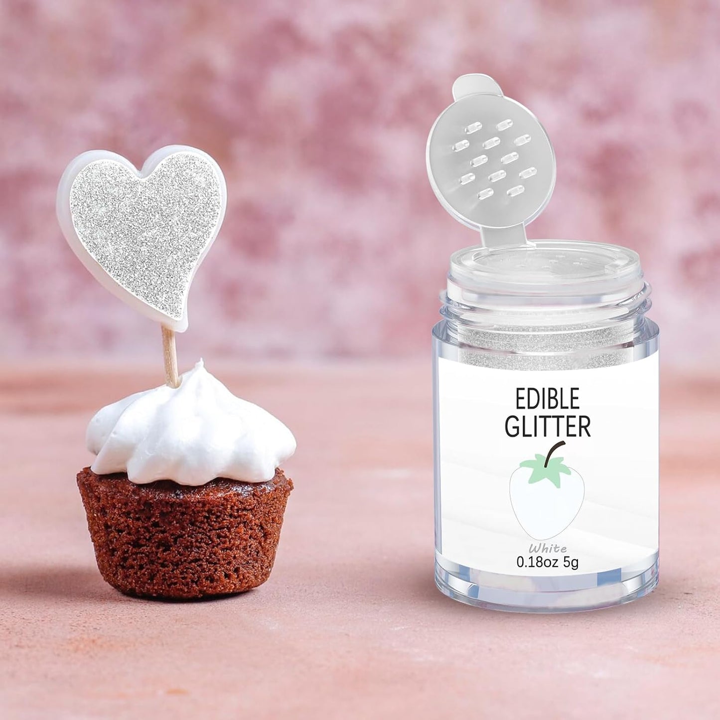 White Edible Glitter Glimmer Powder for Cakes Drinks - Colaele 5 grams Food-Grade Luster Dust Metallic Food Decorating Sprinkle Glimmery Brew Dust for Baking Dessert Chocolates Decorations, Vegan