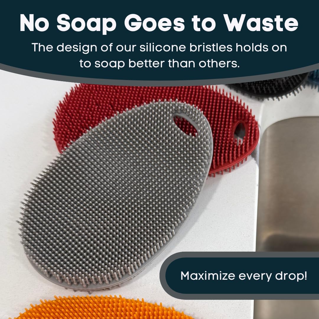 Silicone Sponge Dish Scrubber - Food Grade and Housecleaning - BPA Free Silicone Kitchen Scrubber [5 Pack Ovals Winter]