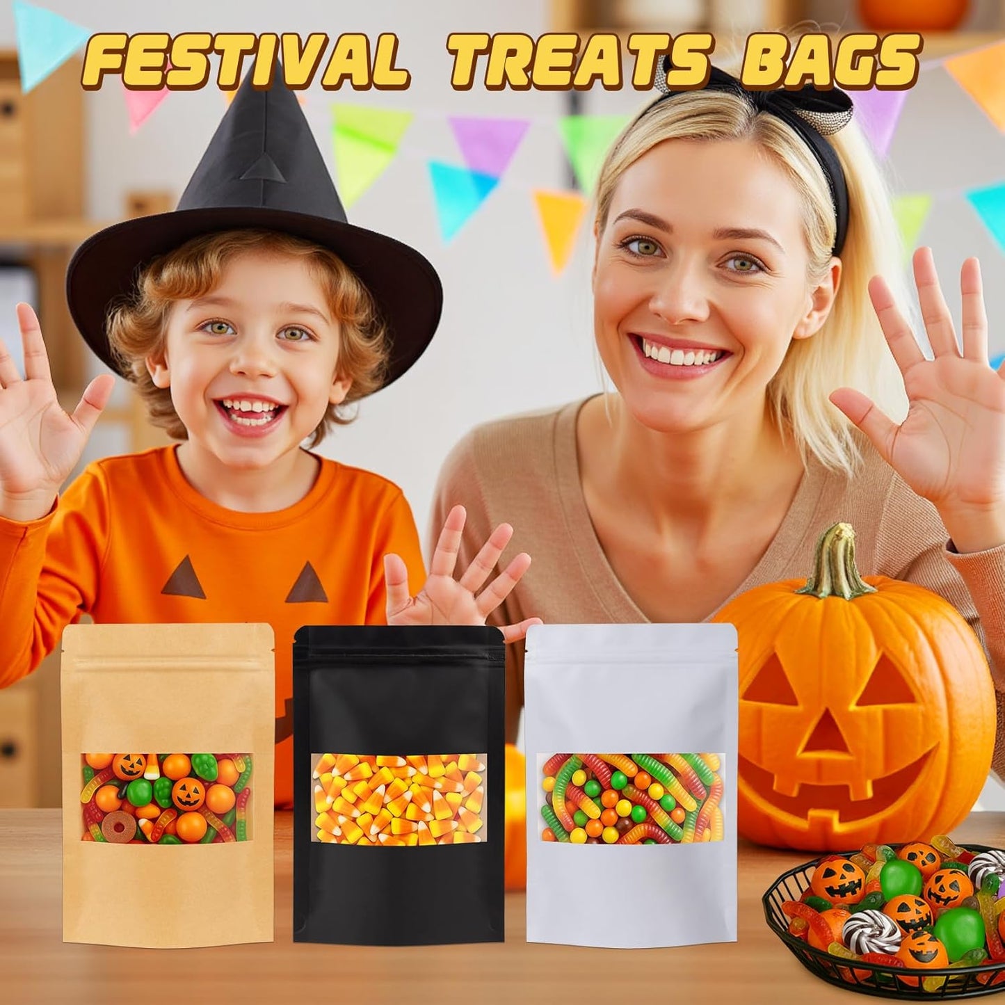 Jetmore-50pack-Smell-Proof-Bag, Zip Lock Pouches with Window, Resealable Bags for Small Business, Small Sealable Bags for Packaging Snack, Coffee, Spice, Candy, Trail Mix, Wax, Mylar Bags 3.5