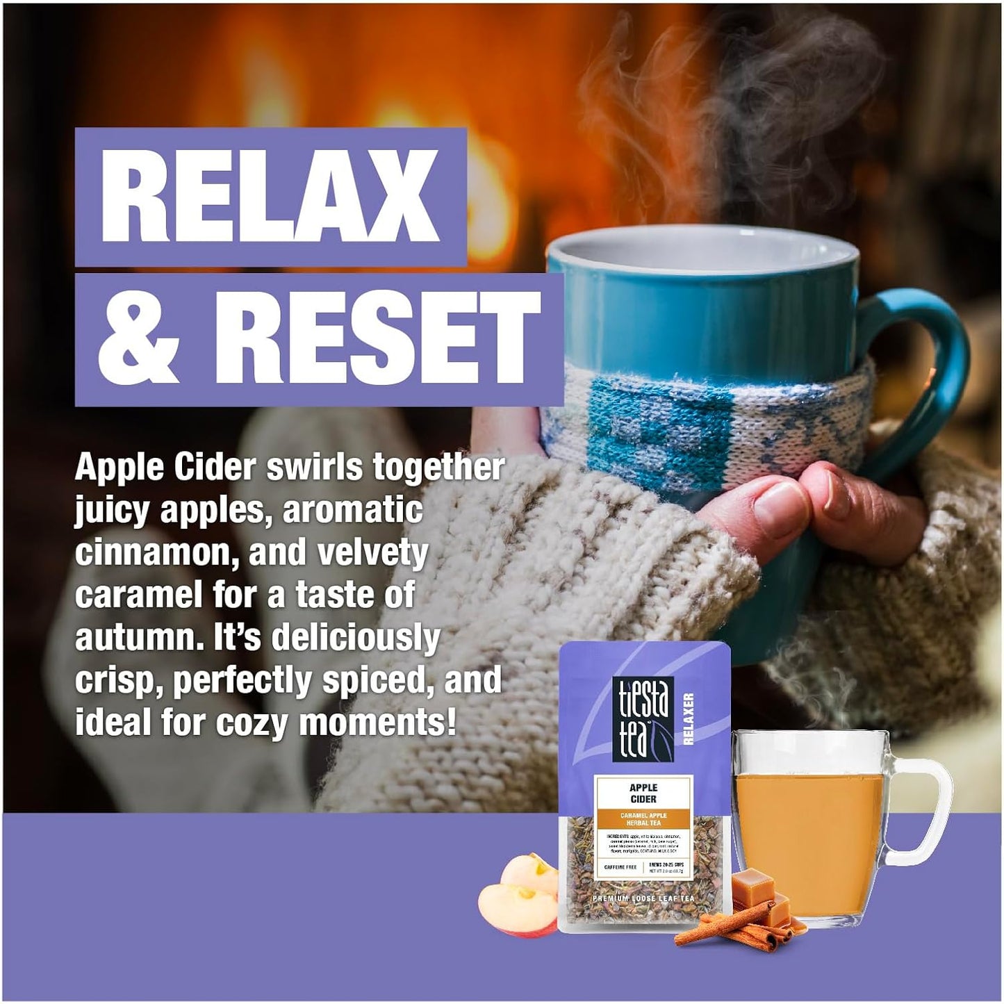 Tiesta Tea - Apple Cider, Loose Leaf, Caramel Apple Herbal Tea, Non-Caffeinated, Makes Hot or Iced Up to 20-25 Cups, 2oz Resealable Pouch
