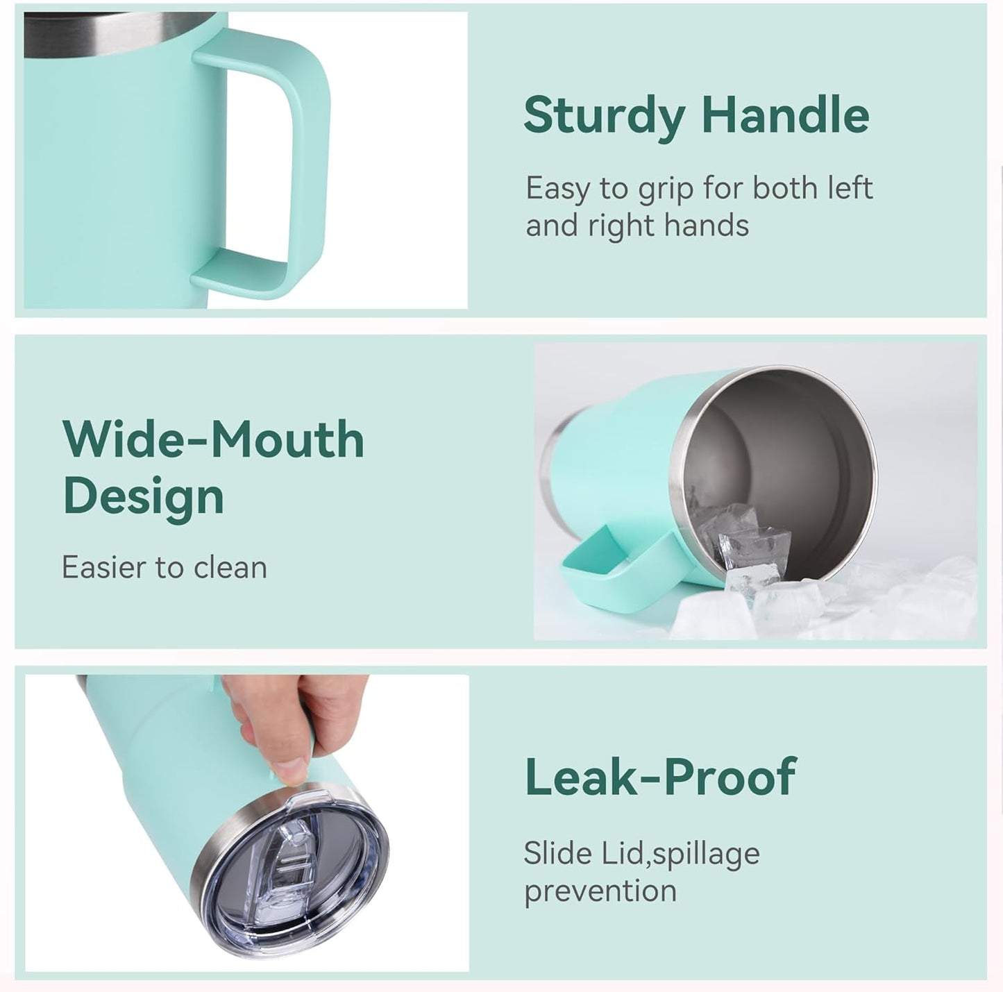 HASLE OUTFITTERS 20oz Tumbler Bulk with Lid, Stainless Steel Tumbler Bulk with Handle, Metal Insulated Travel Coffee Mug Set with Handle, Double Wall Vacuum Leak Proof Tumbler Cup, Mint Green 6 Pack
