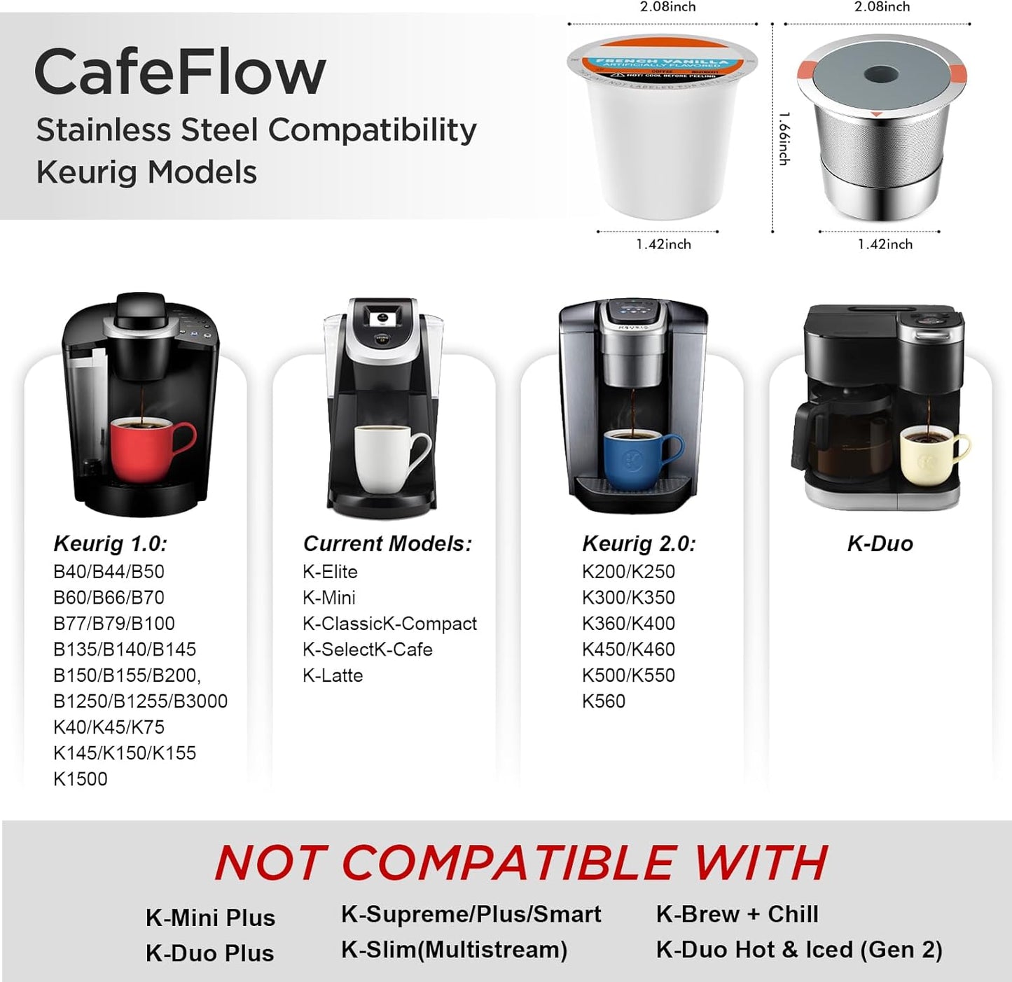 Reusable k Cup Coffee pod Filters,Universal stainless steel Refillable k Cups Filter Use for Keurig 2.0 and 1.0 Coffee Makers-machine(1pack)…