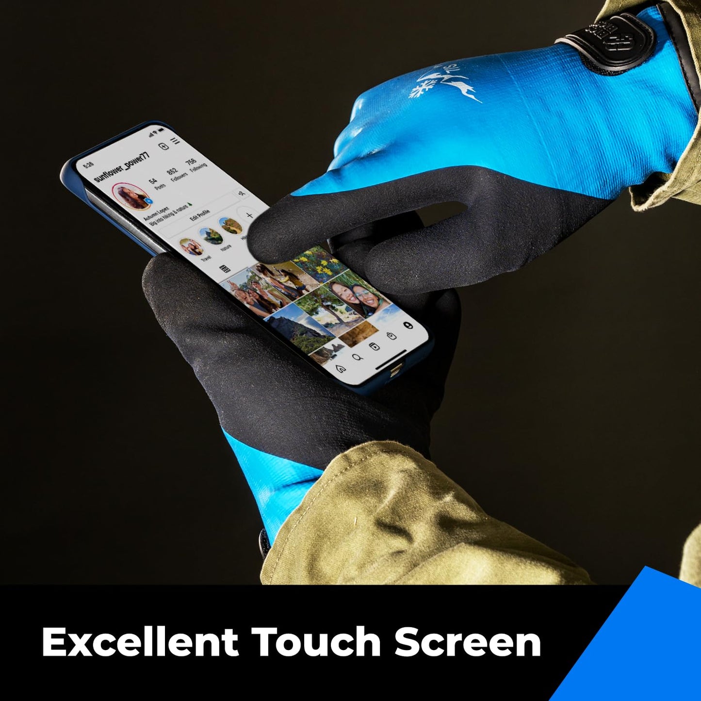 100% Waterproof Gloves for Men and Women, Winter Work Gloves for Cold Weather, Touchsreen, Thermal Gloves for Fishing, Gardening and Working in Freezer, With Grip, Blue, XX-Large