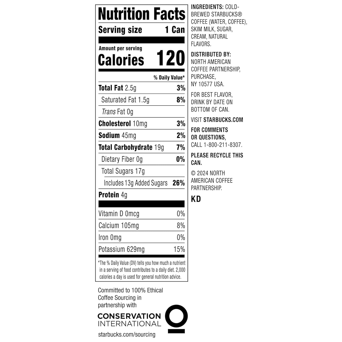 Starbucks Cold Brew Coffee, Vanilla Sweet Cream, 11 fl oz Cans (12 Pack), Premium Coffee Drink, Iced Coffee