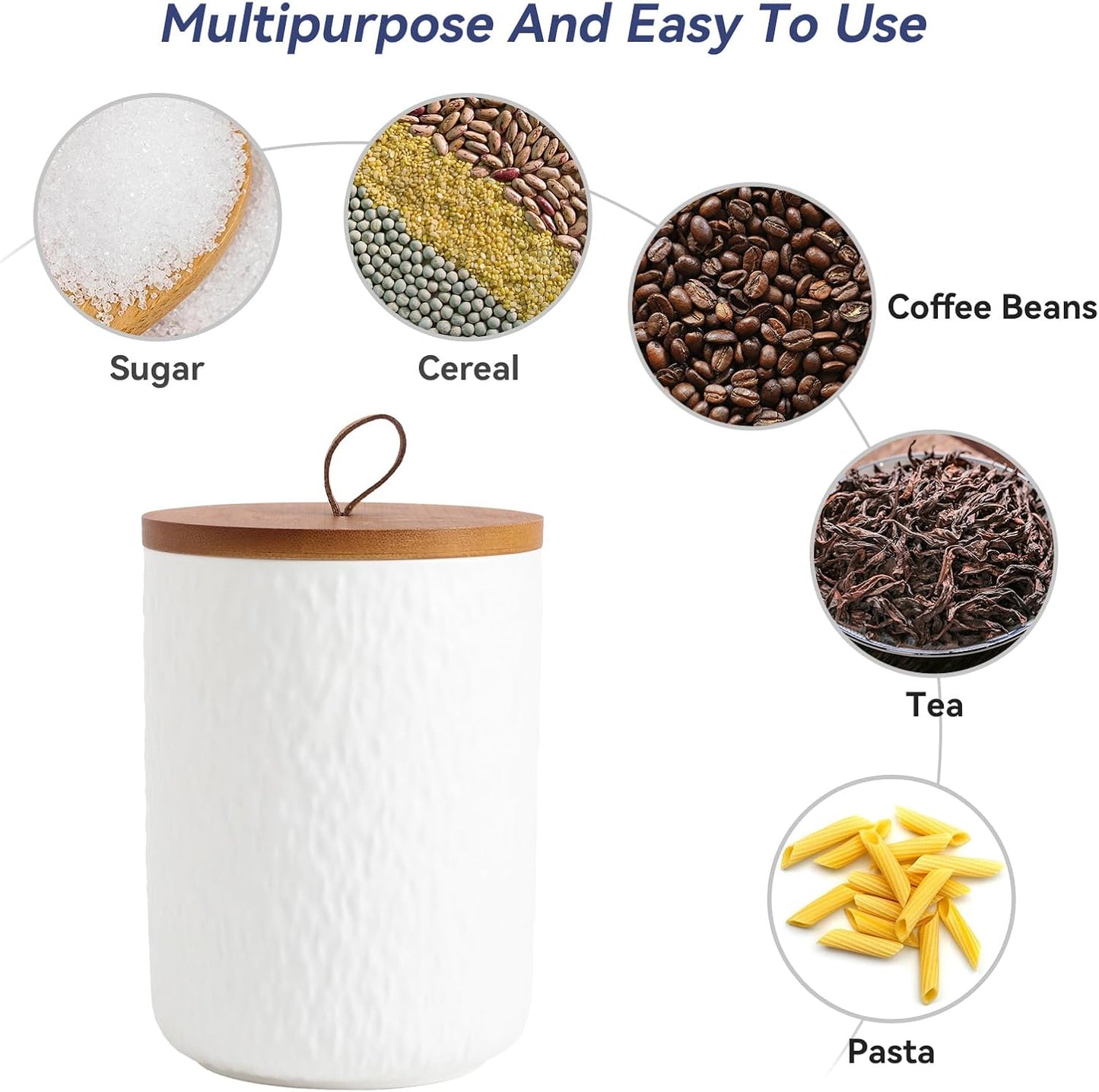 Kitchen Canisters for Countertop, Ceramic Coffee Canisters with Airtight Lids Food Storage Jars Sugar Container for Kitchen Counter Tea, Coffee Beans, Spice (#001White-27oz/800ml)