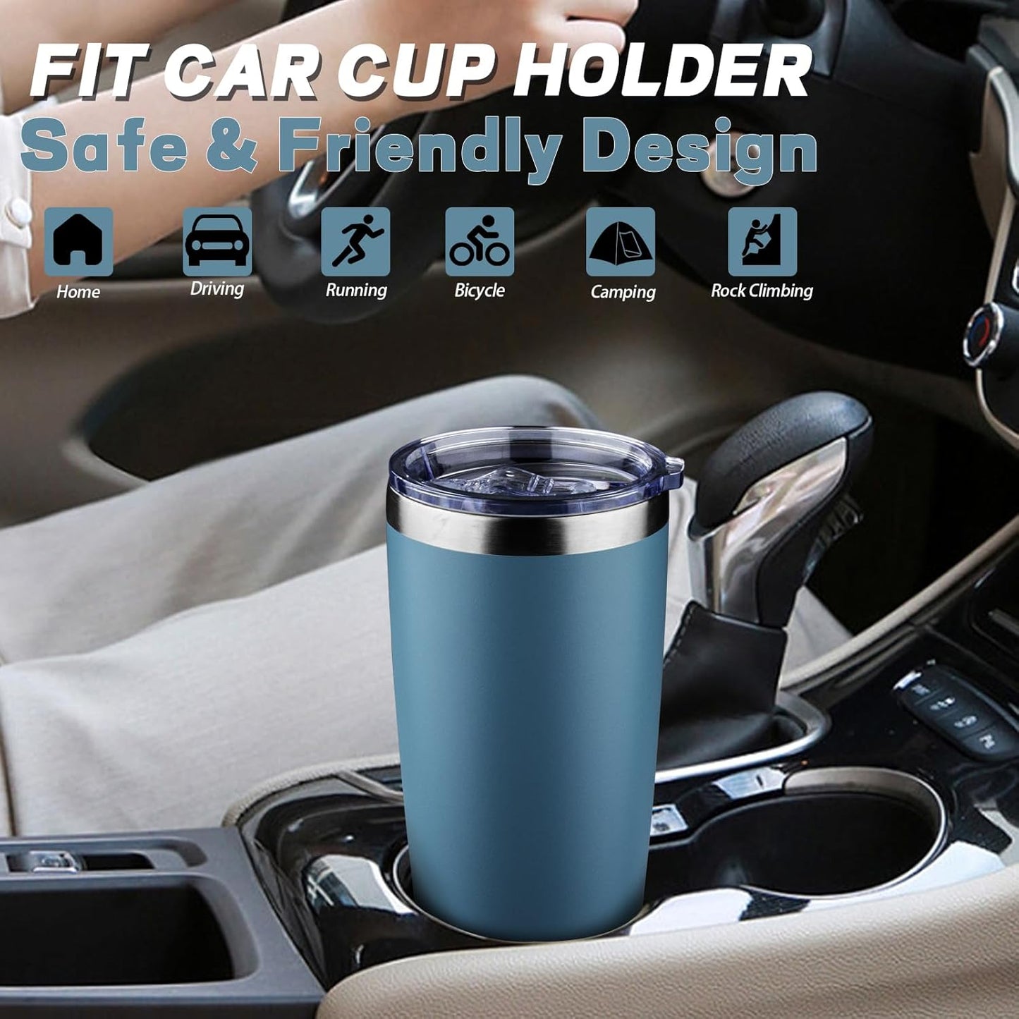 20 oz Tumbler with Lids and Straws, Stainless Steel Insulated Coffee Tumbler, Double Wall Vacuum Insulated Travel Mug Cup, Leakproof Thermal Coffee Cup for Hot and Cold Drinks (azure blue)