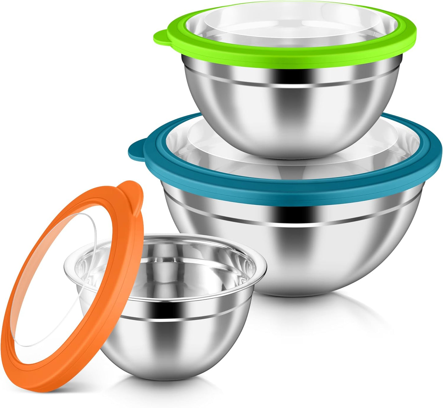 HaWare Mixing Bowls with Airtight Clear Lids, 6-Piece Stainless Steel Strong Nesting Bowls Set, Metal Salad Bowl for Cooking, Prepping, Baking, Serving & Food Storage, Size 4.6, 3, 1.5QT, Colorful