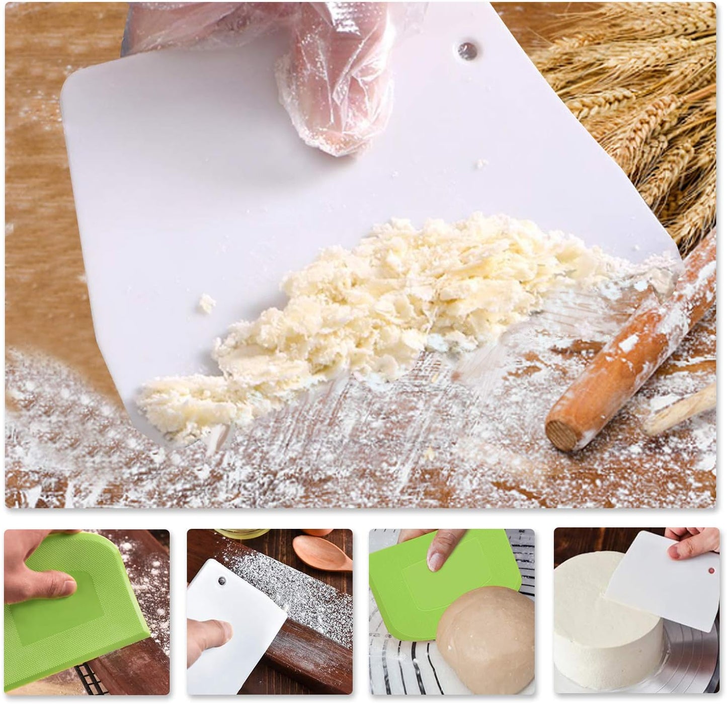 Plastic Cutting Bread Scraper Tool Pastry Knife Dough Knife Bread Bow Knife Bench Knife - 2 Pieces Green and White