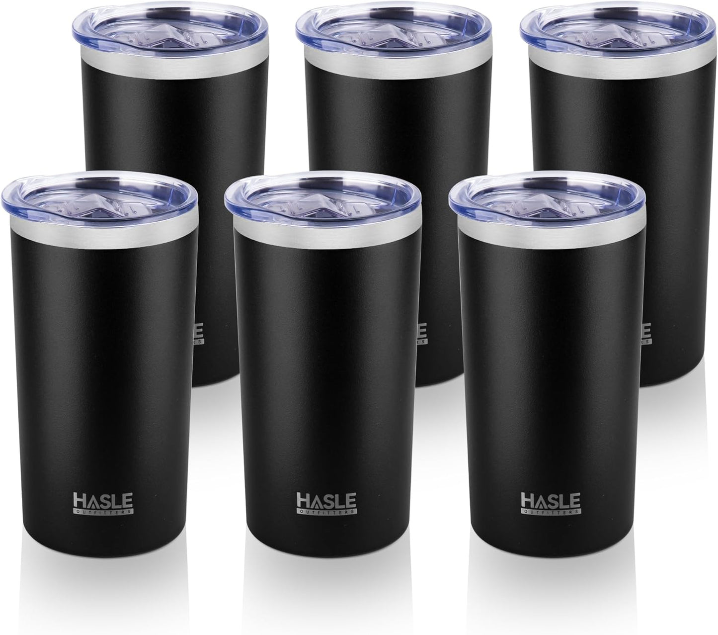 HASLE OUTFITTERS 12 oz Skinny Tumbler, Stainless Steel Insulated Slim Tumbler set bulk with Lid, Reusable Double Wall Travel Coffee Mug, Durable Powder Coated Travel Water Cup(Black,6)