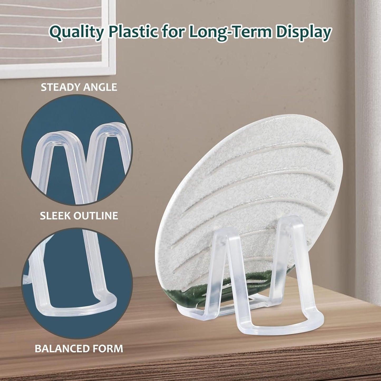 Artliving Plate Display Stands Easel Holder - 3-Inch Plastic Stand for Small Decorative Plates, Pictures and Photos - Clear (6-Pack)