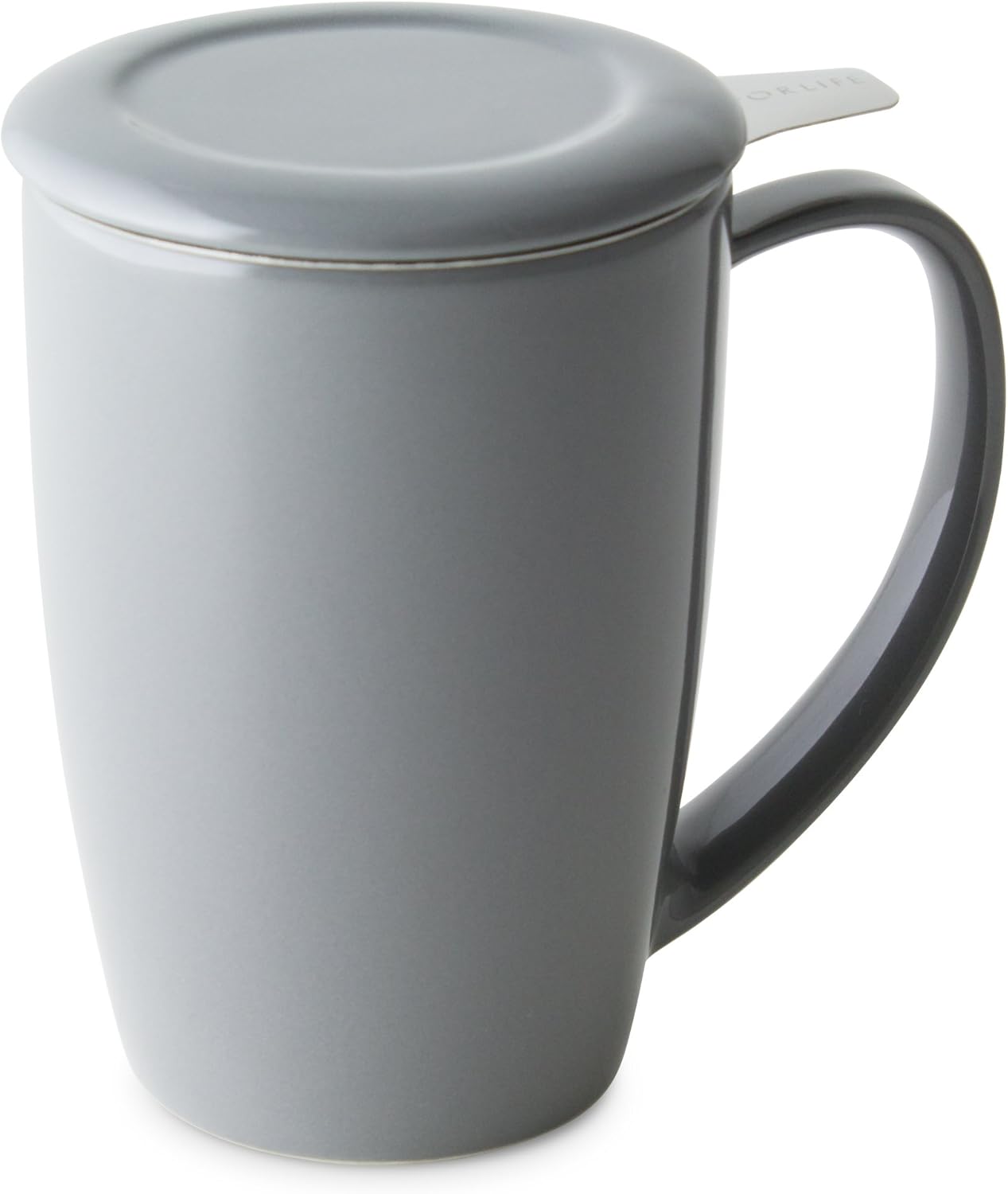 FORLIFE Curve Tall Tea Mug with Infuser and Lid 15 ounces, Gray