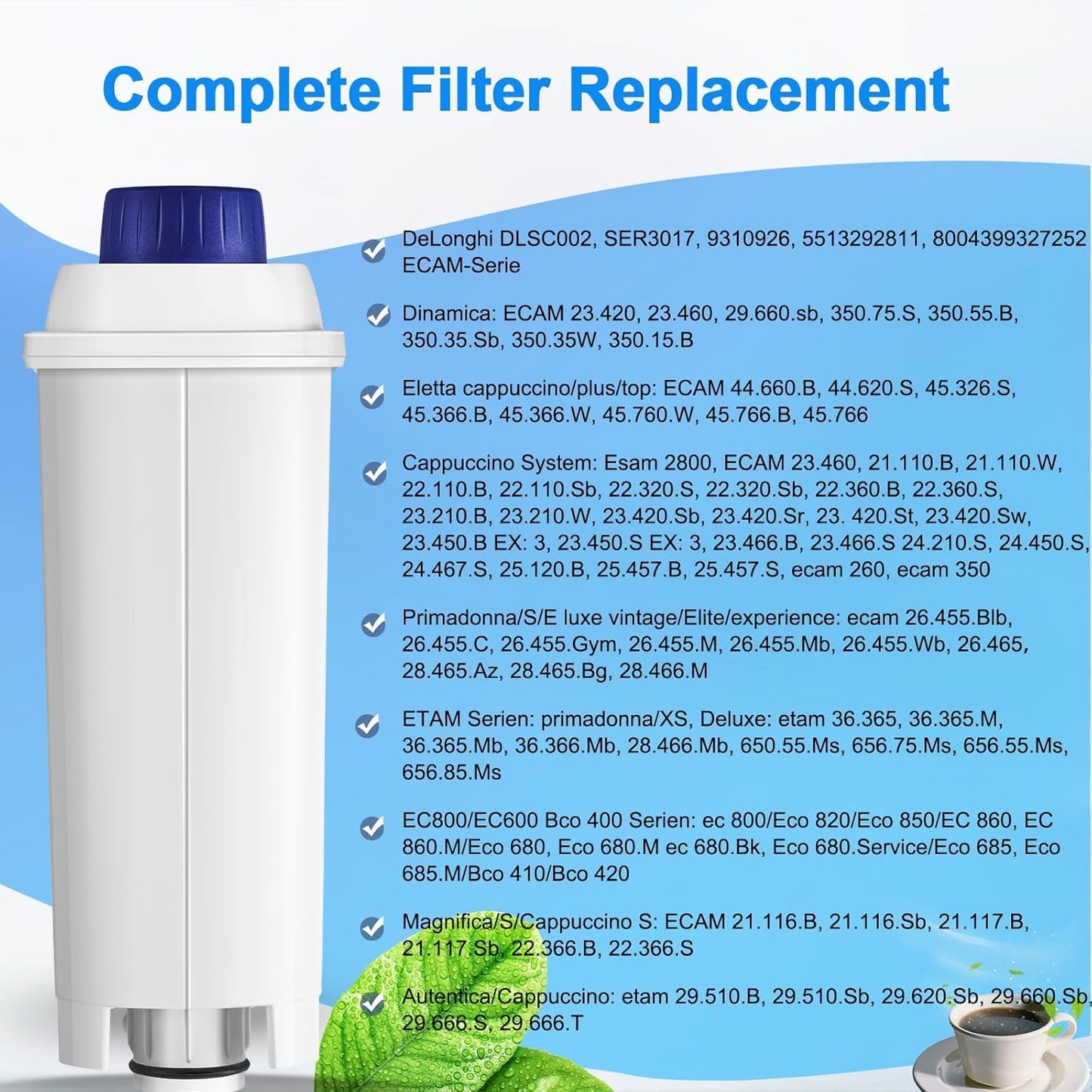 Water Filter Cartridge Replacement for Espresso Coffee Machines - Compatible with ECAM, ETAM, ESAM, Dinamica, Eletta Series - Improves Taste & Protects Your Machine, 6-Pack for Home Use