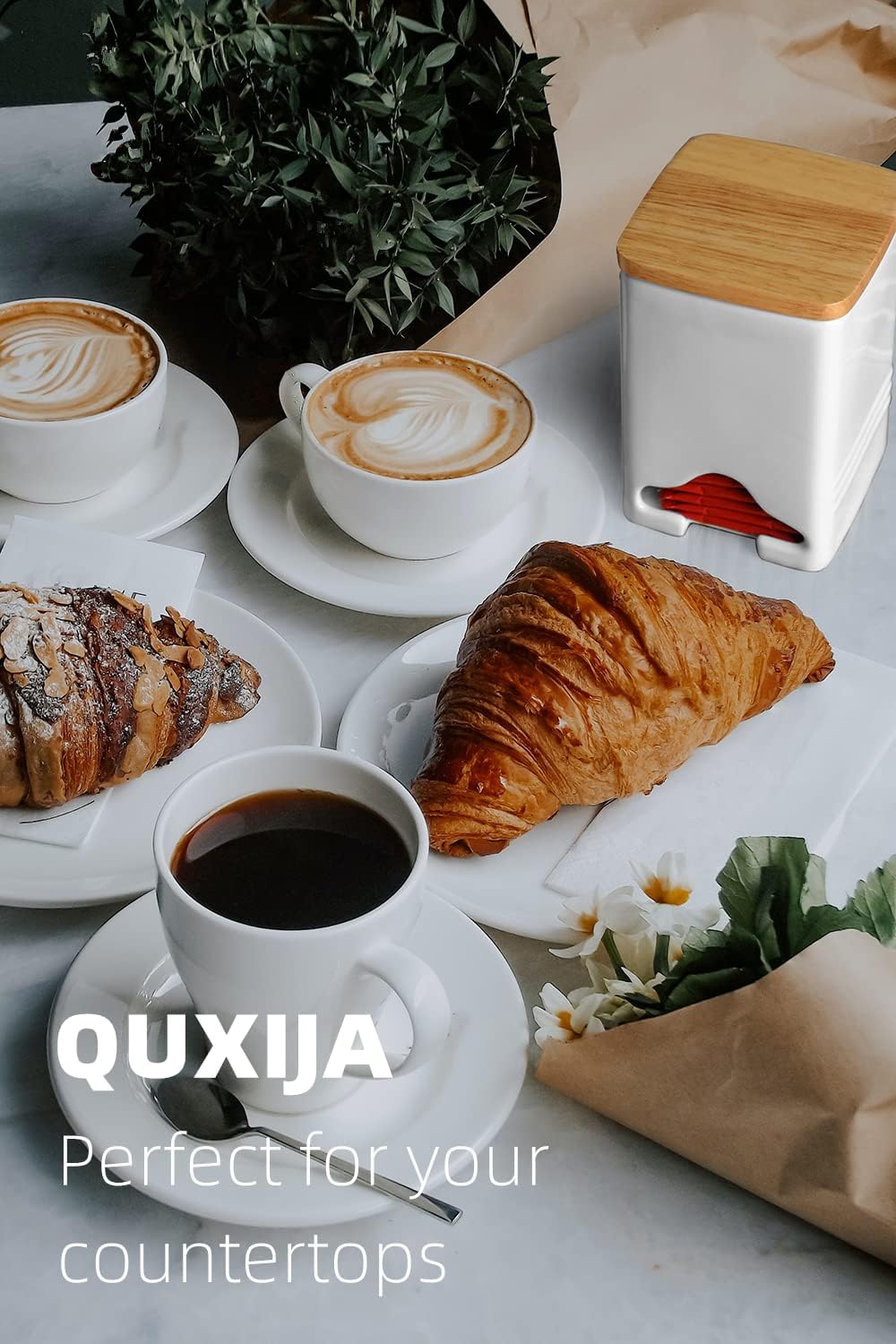 Ceramic Tea Bag Storage Organizer Caddy Holder with Lid (White)