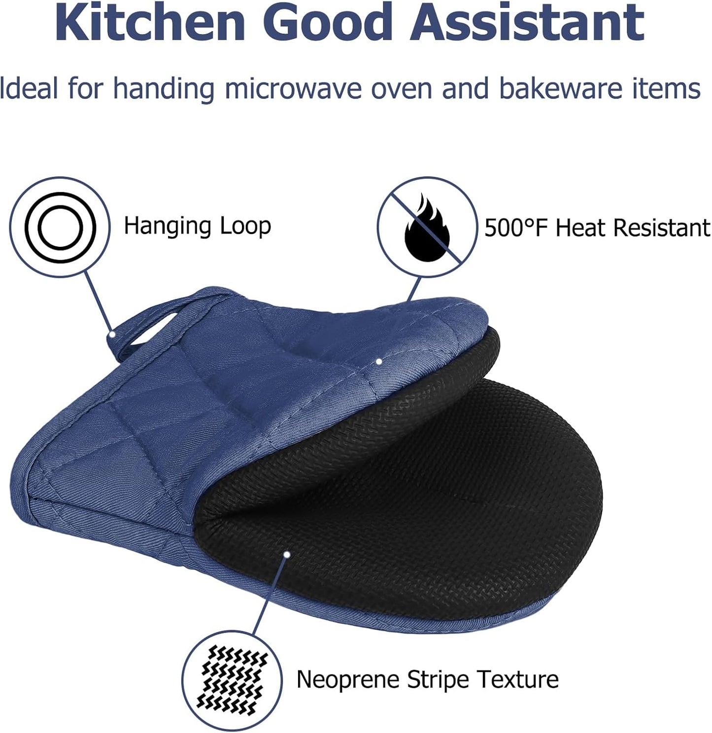 Oven Mitts and Pot Holders Set, Pack of 4, Heat Resistant Silicone Kitchen Mini Oven Mittens for 500 Degrees, Mini Oven Gloves and Hot Pads for Baking Grilling Barbecue Microwave Machine Washable