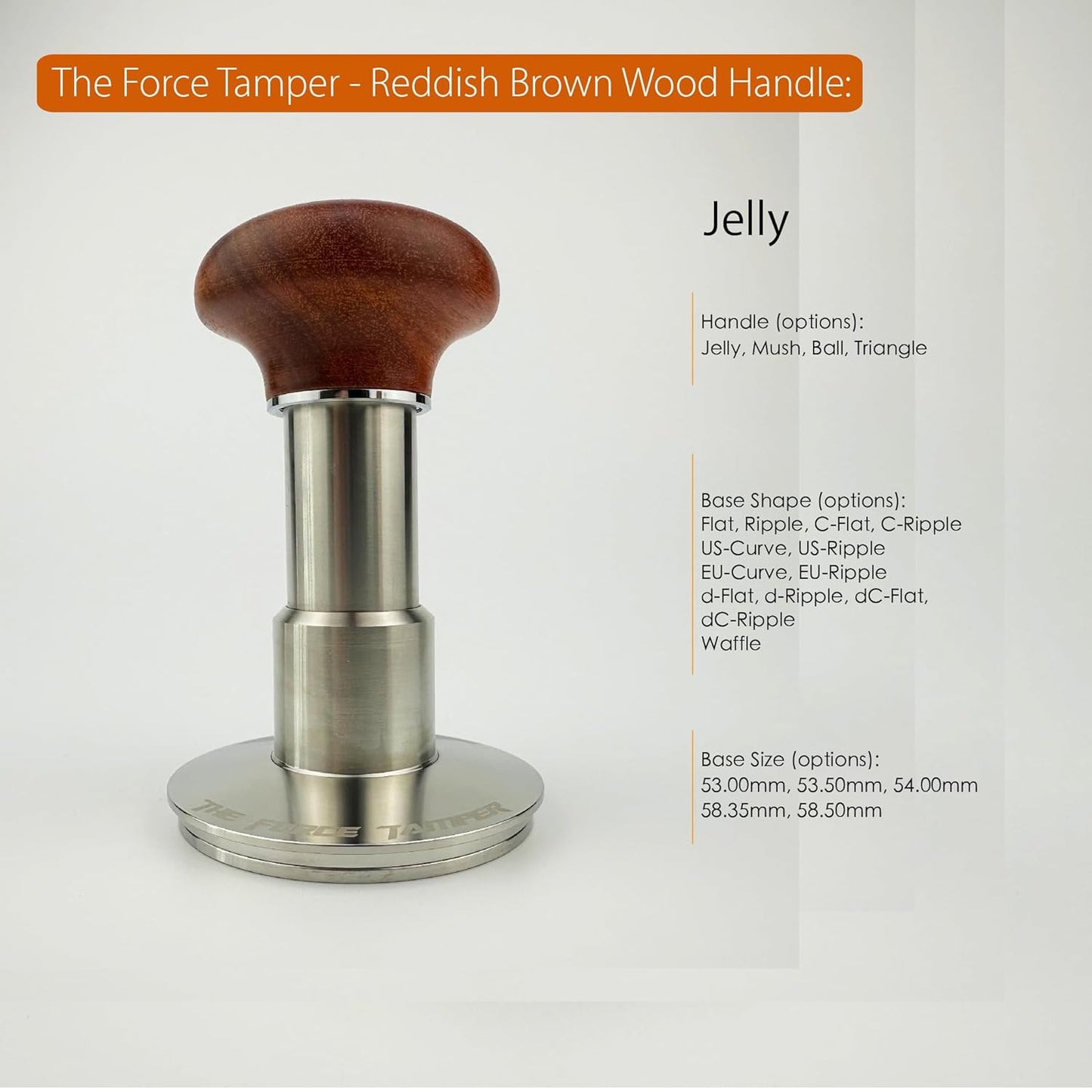 The Force Tamper Automatic Impact Adjustable Constant Pressure and Autoleveling Coffee Tamper Reddish Brown Jellyfish Wooden Handle Set Pro (C-Ripple Distribute Set, 58.50mm)