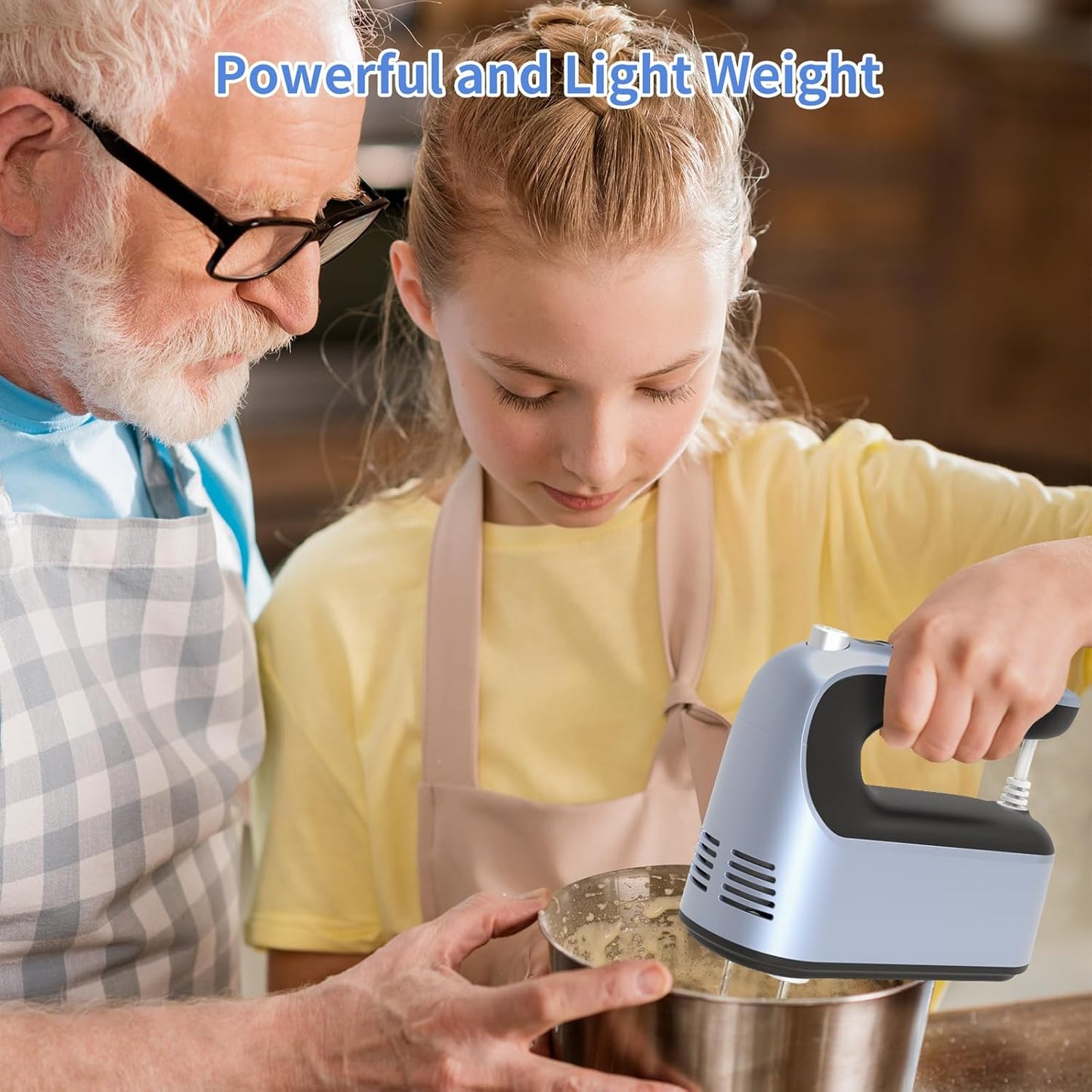 9-Speed Digital Hand Mixer Electric, 400W Powerful DC Motor, Baking Mixer Handheld with Snap-On Storage Case, 5 Stainless Steel Accessories, Flat Beaters, Dough Hooks, Whisk (Ocean Blue)