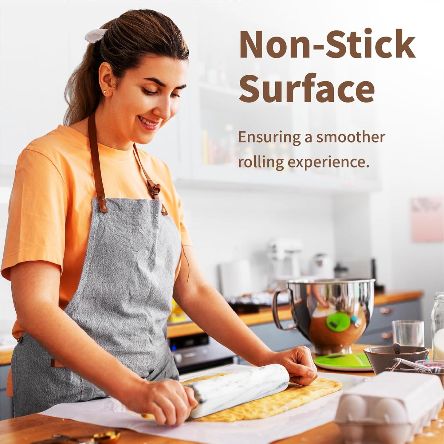 Marble Rolling Pin 18 Inch with Stand Heavy Duty, Weighted Baking Roller Pin for Making Pizza and Dough, Flour Tortillas, Pastry, Non-Stick Rolling Pin Stable and Anti-Slip, Dishwasher Safe