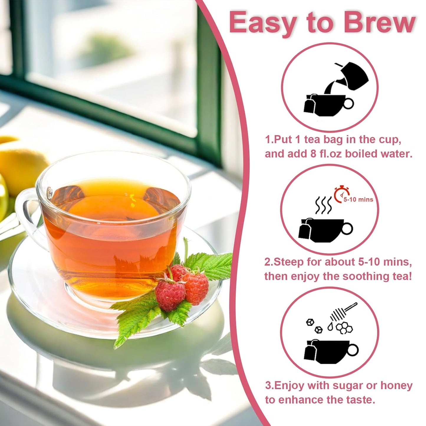 TEARELAE - Raspberry Leaf Tea - 1.5g x 60 Count - Premium Red Raspberry Leaves Tea Bags - Promote a Healthy Pregnancy, Ease Menstrual Cramp - Non-GMO - Caffeine-Free