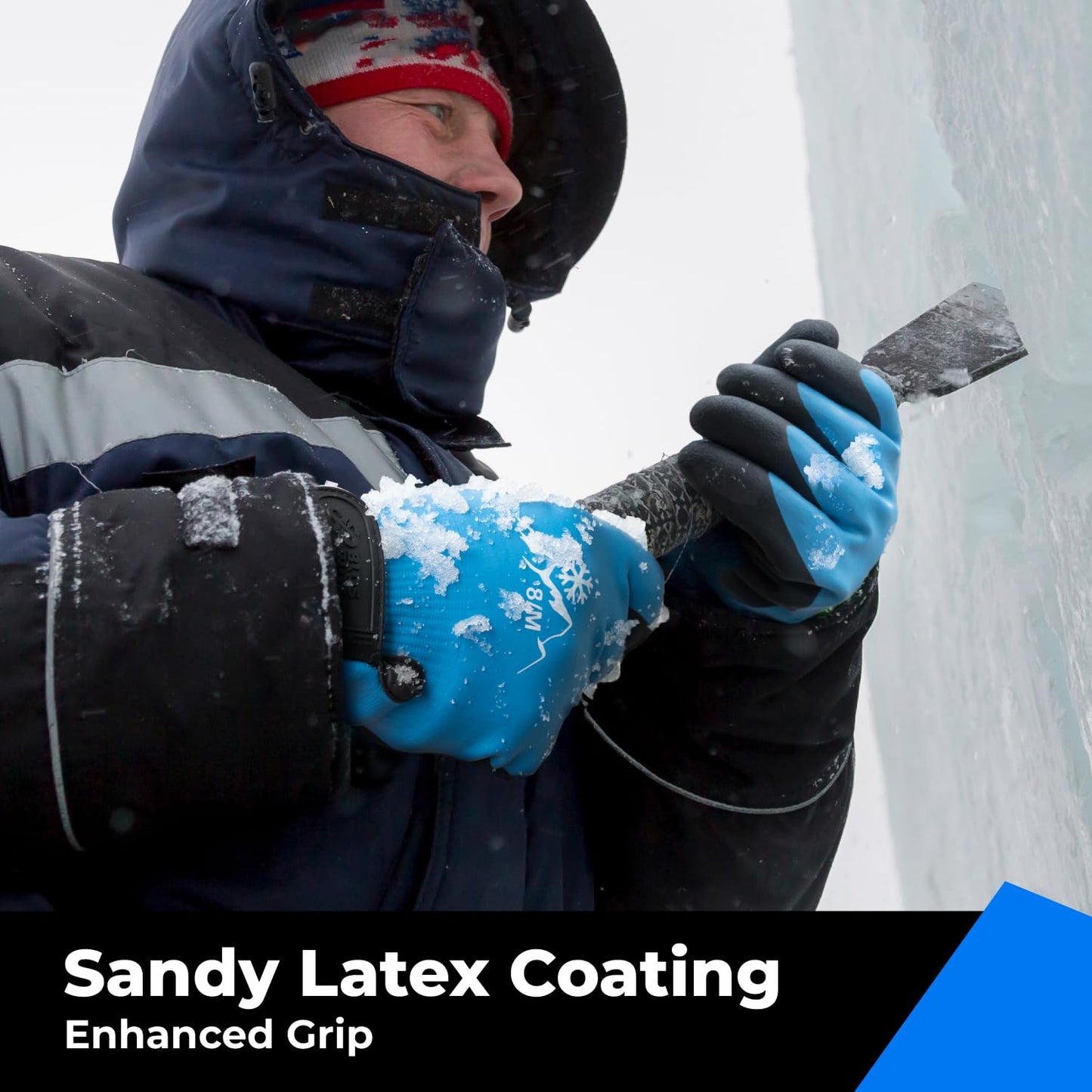 toolant 100% Waterproof Gloves Bulk Pack, 3 Pairs, Winter Work Gloves for Cold Temperature, Touchsreen, Warm Gloves for Freezer, Fishing and Gardening, With Grip, Blue, XX-Large