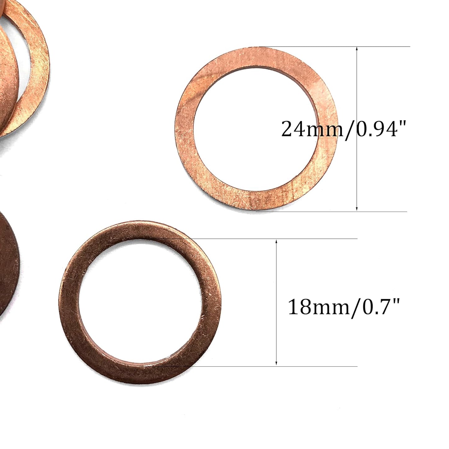 M18 Flat Washer Copper Sealing Ring, 18mm ID 24mm OD 1.5mm Thickness Metric Sealing Gasket, 30 Pieces