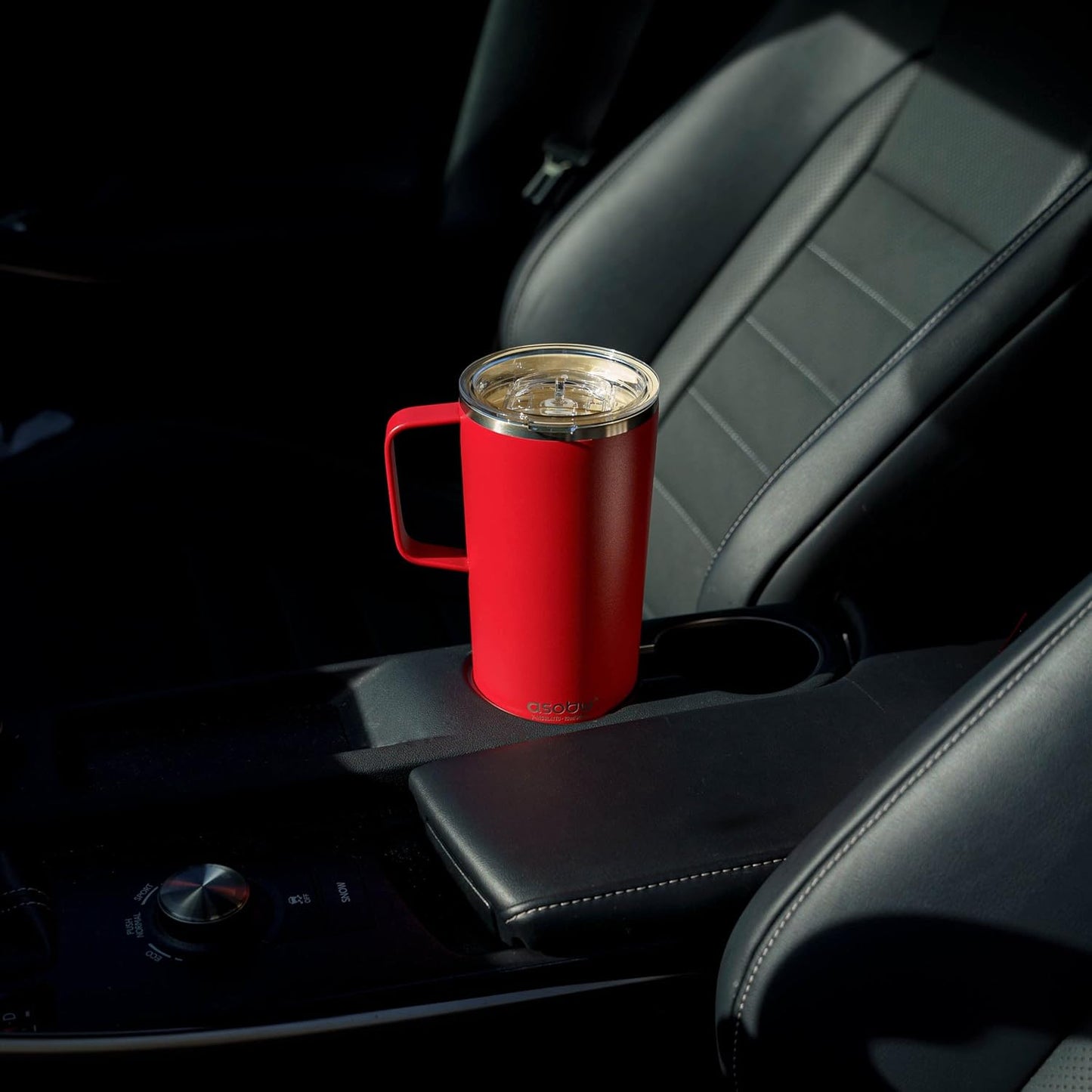 asobu Tower Mug Ceramic Inner Coated Insulated Stainless Steel Cup for Pure Tasting Coffee with Easy Hold Handle and Tritan Lid Fits Standard Cup Holders 20 Ounce Travel Mug (Black)