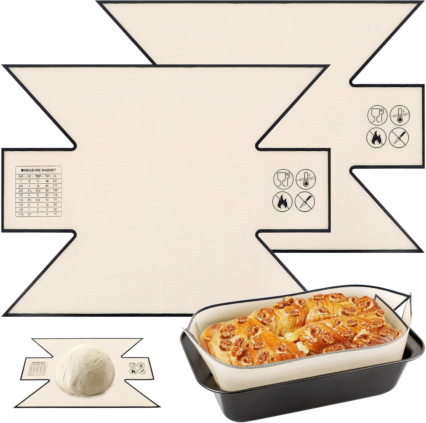 2Pcs Silicone Bread Loaf Pan Liners, Extra Thick Silicone Baking Mat for Dutch Oven, Non-Slip & Easy Clean Reusable Sourdough Bread Baking Supplie - For Bread, Cookies, Pastry (black)