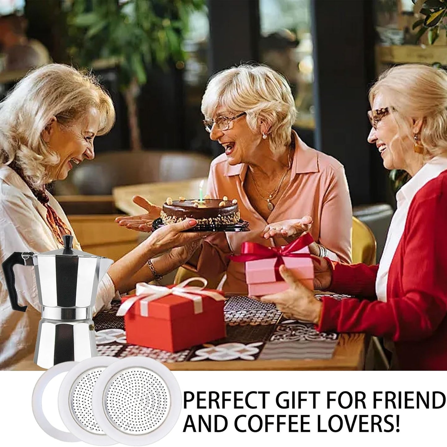 2 Pcs Filter with 3 Pcs Silicone Gasket Seals for 6 Cup Stovetop Espresso Coffee Maker Replacement Parts for DITOSH Aluminium Moka Pot