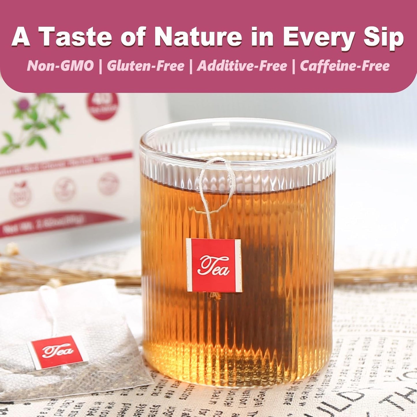 TEARELAE - Red Clover Tea Bags, 40 Count - Premium Natural Red Clover Herb - Caffeine-free Herbal Tea - Non-GMO - Support Skin Health