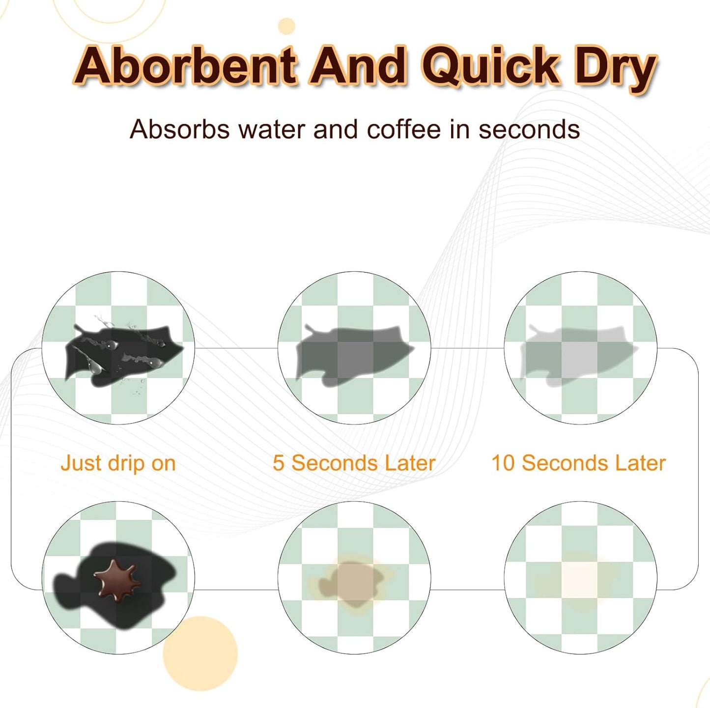 Dish Drying Mat for Kitchen, 15.7'' x 23.6'' Coffee Bar Mat for Countertops, Checkered Coffee Station Mats with Non-slip Rubber Backed, Absorbent Dish Dying Mat for Kitchen Counter, Green & White