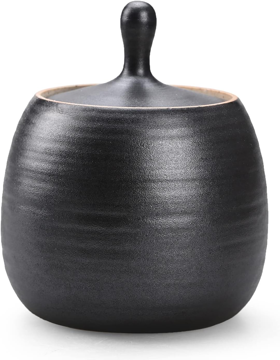 Retro Kitchen Canisters Ceramic Food Storage Jar Roud Shape with Silicone Airtight Lid for Tea, Coffee, Nuts, Herb, Spice, Sugar (Black)