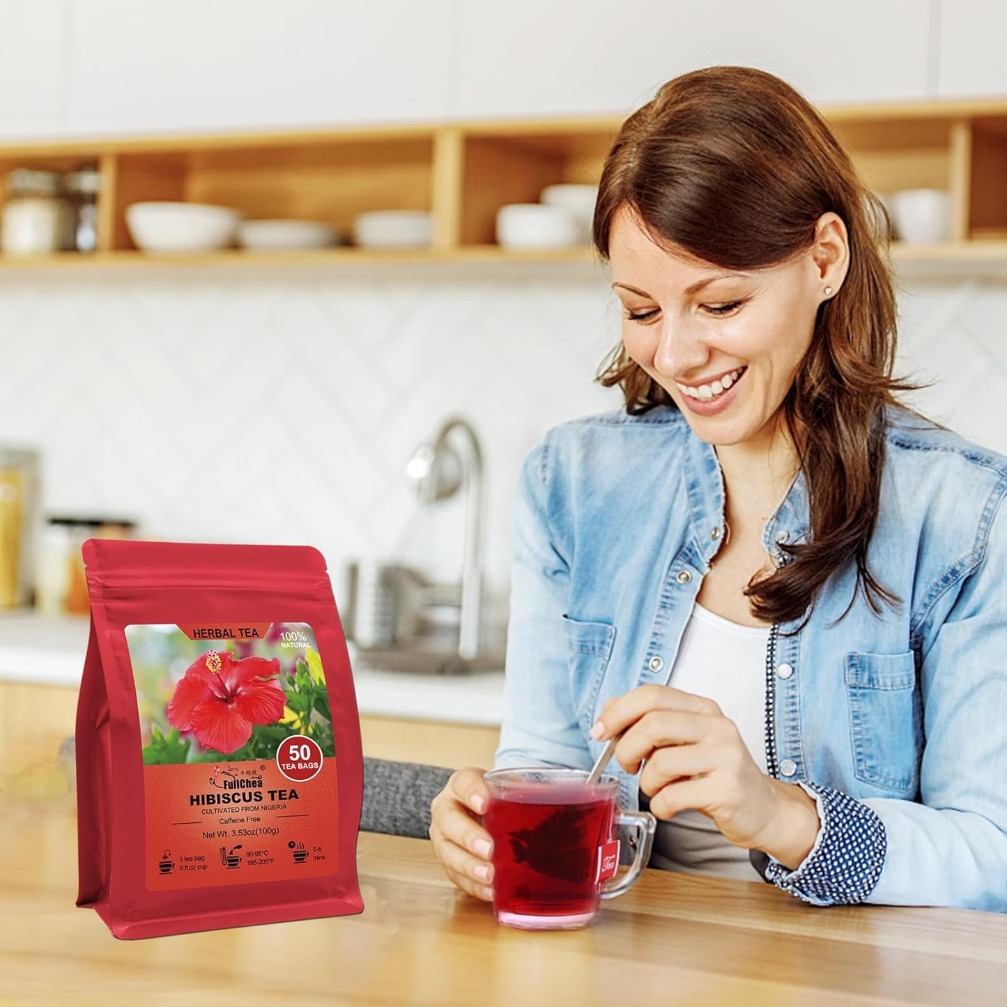 FullChea - Hibiscus Tea Bags, 50 Teabags, 2g/bag - Premium Hibiscus Flower Tea Bag - Cultivated From Nigeria - Non-GMO - Caffeine-free - Rich in Antioxidants & Support Digestion