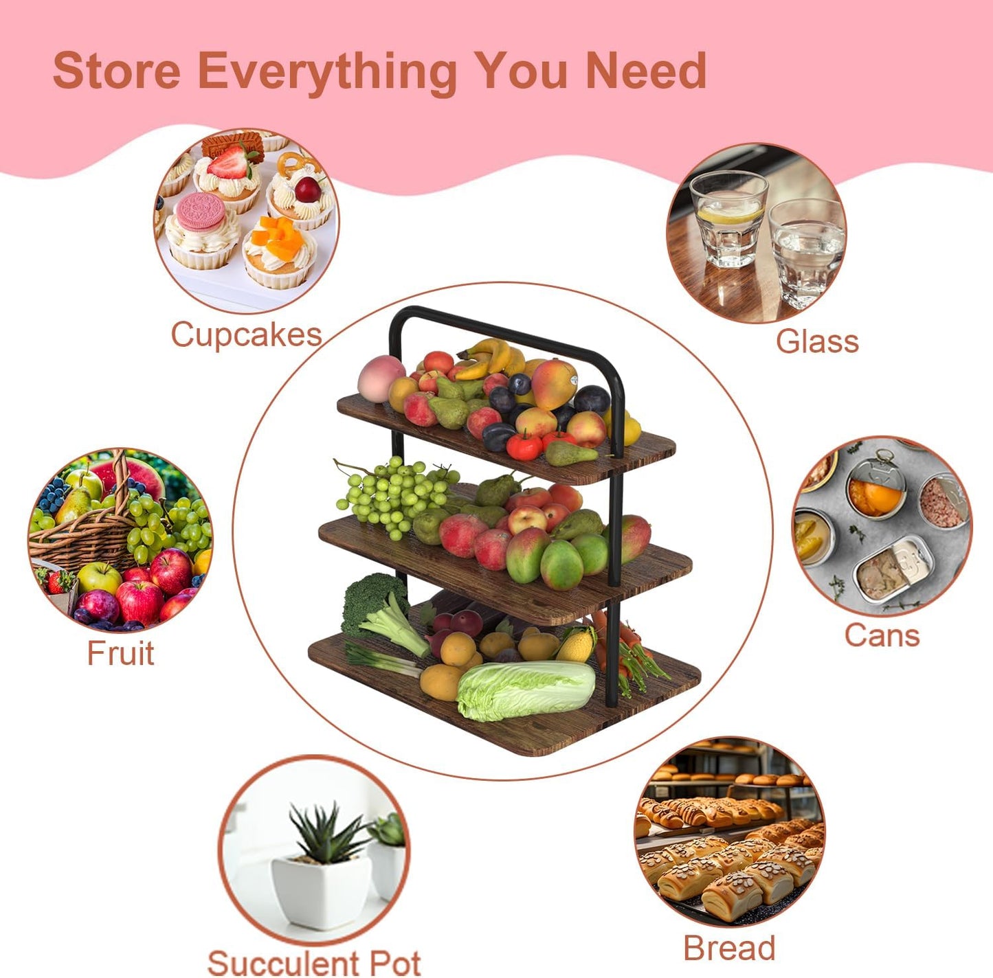 Cupcake Stand, 3-Tier Dessert Stand for 68 Cupcakes, Wood & Metal Tower Display Premium Holder Dessert Tree Tower for Wedding Graduation Birthday Christmas Party, Serving Tray