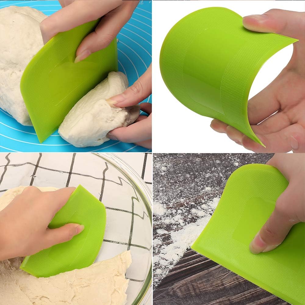 Bench Scraper Food Vegetable Chopper,Stainless Steel Pizza Dough Scraper-Flexible Plastic Bowl/Cake Scraper 5-Piece Set,Bread/Pastry/Pizza/Flour/Cheese Cutter (White)