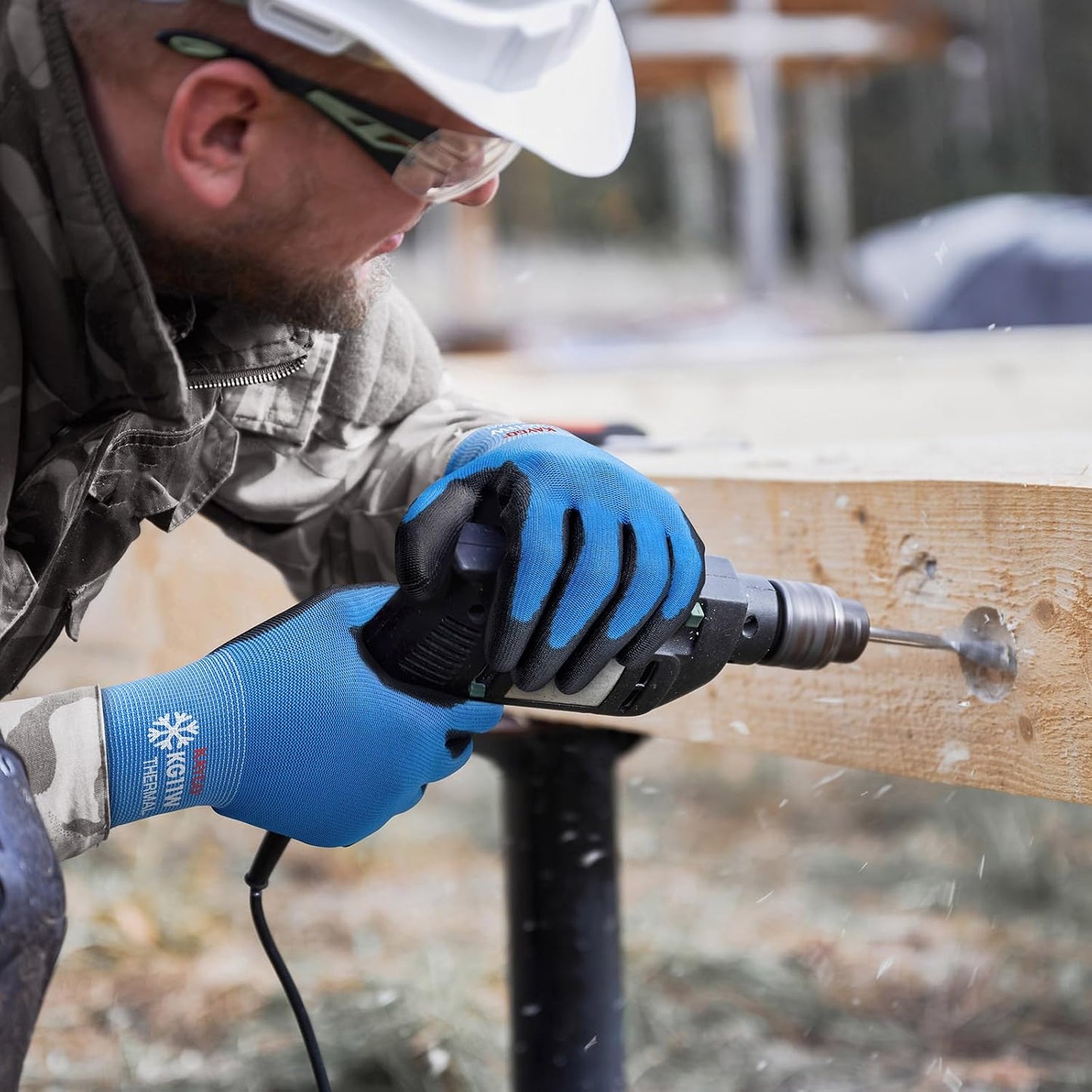 KAYGO Winter Work Gloves for Men and Women, 12 Pairs Thermal Insulated Safety Work Gloves PU Coated, Smooth Grip on Palm & Fingers,Ideal for Freezer Work,Blue,XL