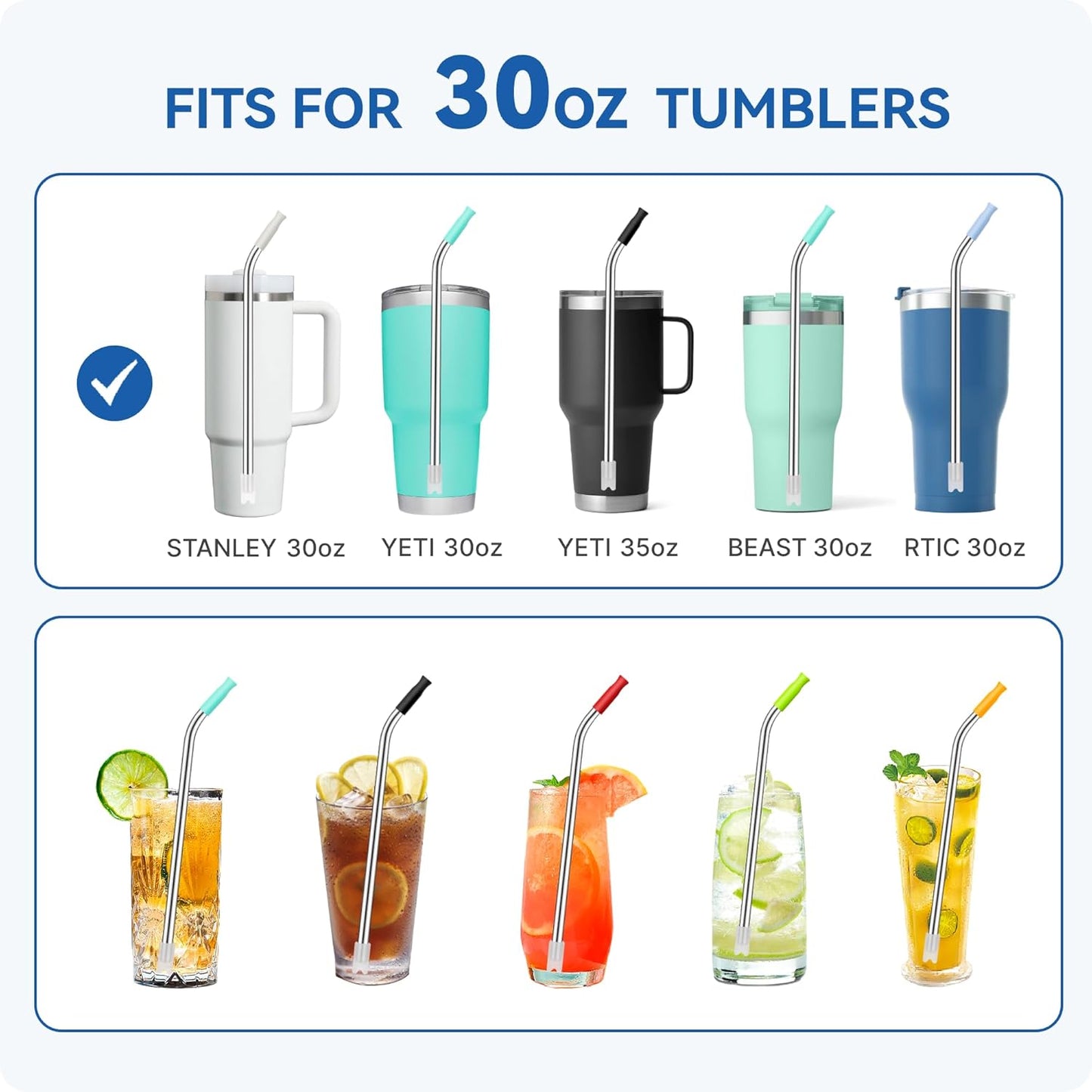 Reusable Stainless Steel Straws with Silicone Tip for Stanley 30oz, Metal Drinking Straws for 30oz Tumbler,3 Bent Tubes & 6 Tips& 1 Cleanr Brush (Lilac)