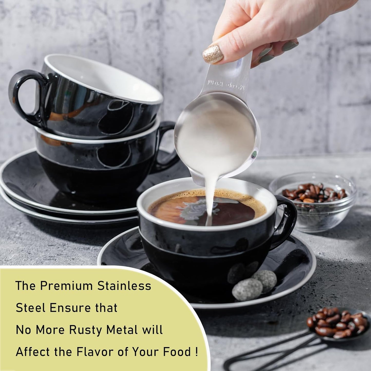 1PCS 3/4Cup (180ml, 6oz) Single Measuring Cup, Stainless Steel Measure Scoop, Metric and US Measurement, Heavy Duty, Dishwasher Safe