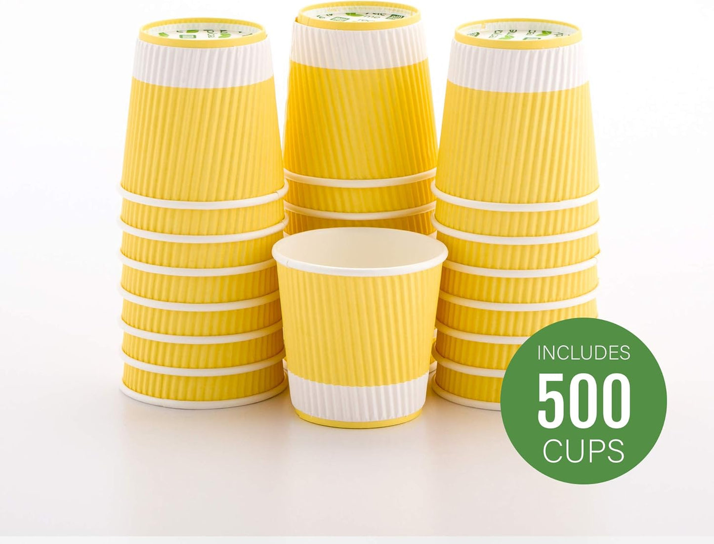 4 oz Light Yellow Paper Coffee Cup - Ripple Wall - 2 1/2" x 2 1/2" x 2 1/4" - 500 count box