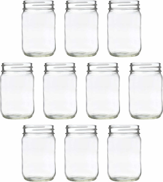 DISCOUNT PROMOS Decorating Mason Jars 12 oz. Set of 10, Bulk Pack - Glass Jars for Overnight Oats, Candies, Fruits, Pickles, Spices, Beverages - Clear
