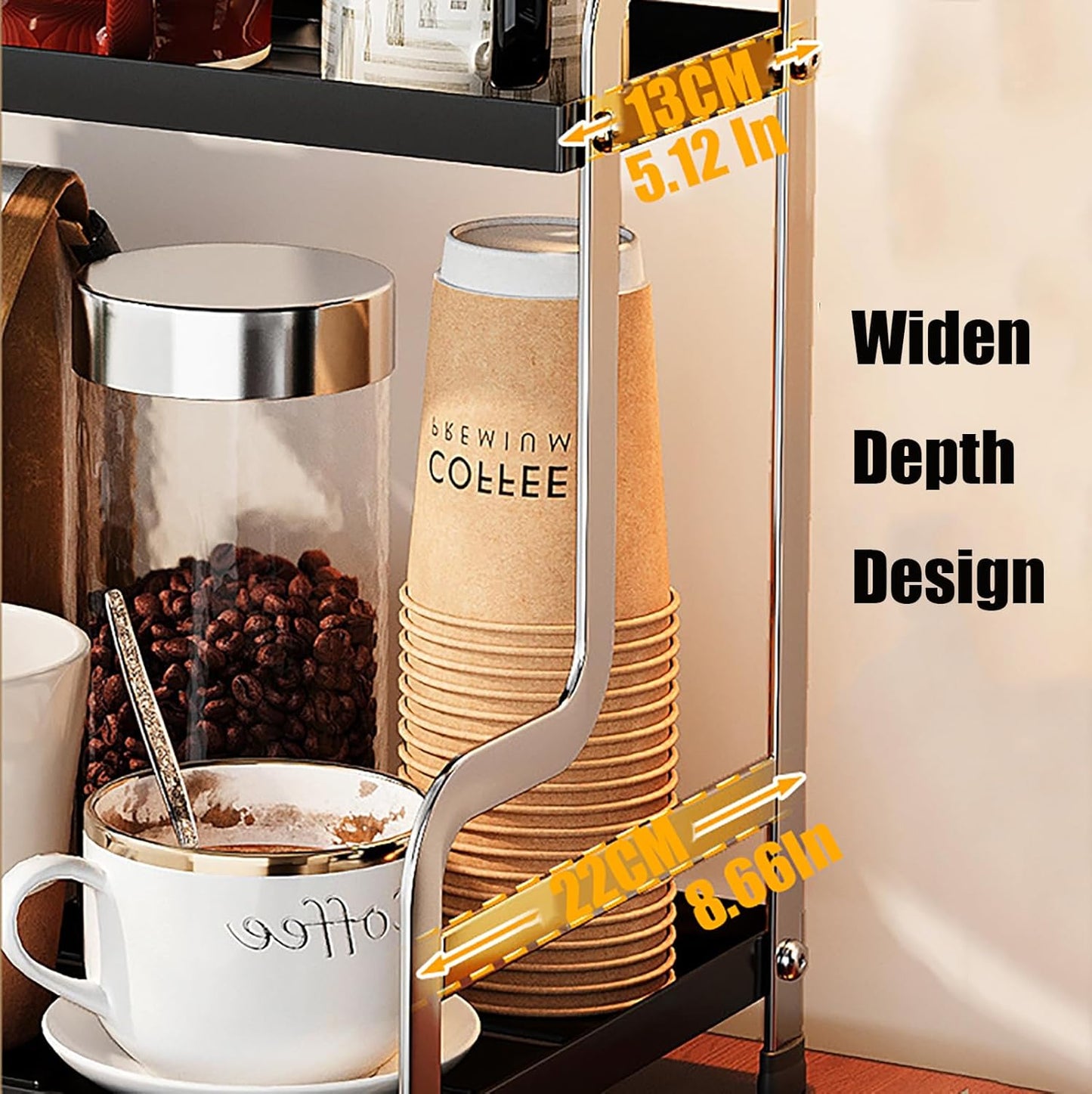 KISKIS Coffee Mug Cup Holder Space Saving 2-Tier Sturdy Stable Metal Storage Shelf, Prevent Falling Scratch Resistant Kitchen Rack Office Bathroom Desktop Organizer,Black