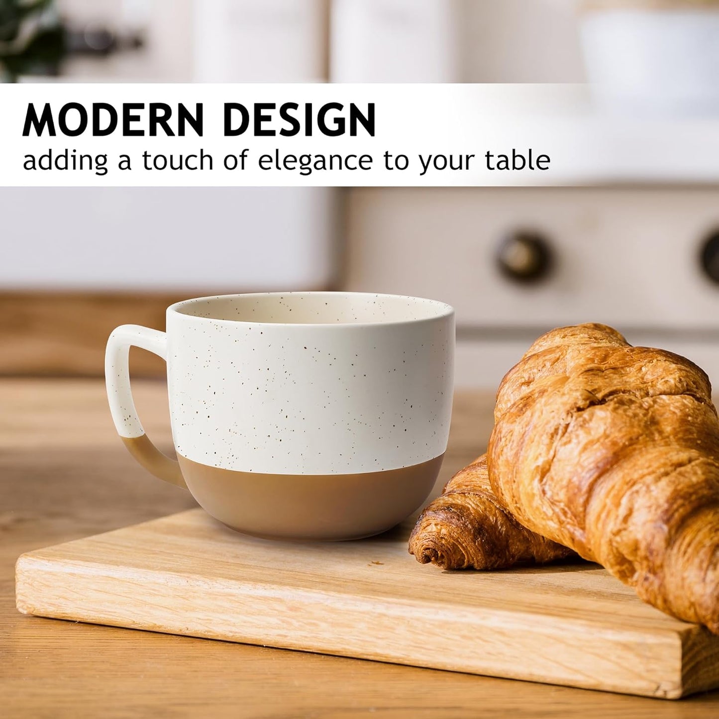 MIAMIO – 15 Ounce, Set of 4 Ceramic Latte Mug – Elegant Modern Coffee Mug Set for Cafe, Latte, Tea, Hot Cocoa - Drinks Dishwasher & Microwave Safe – Aura Collection (Creamy Cocoa, Coffee Mug(4x))