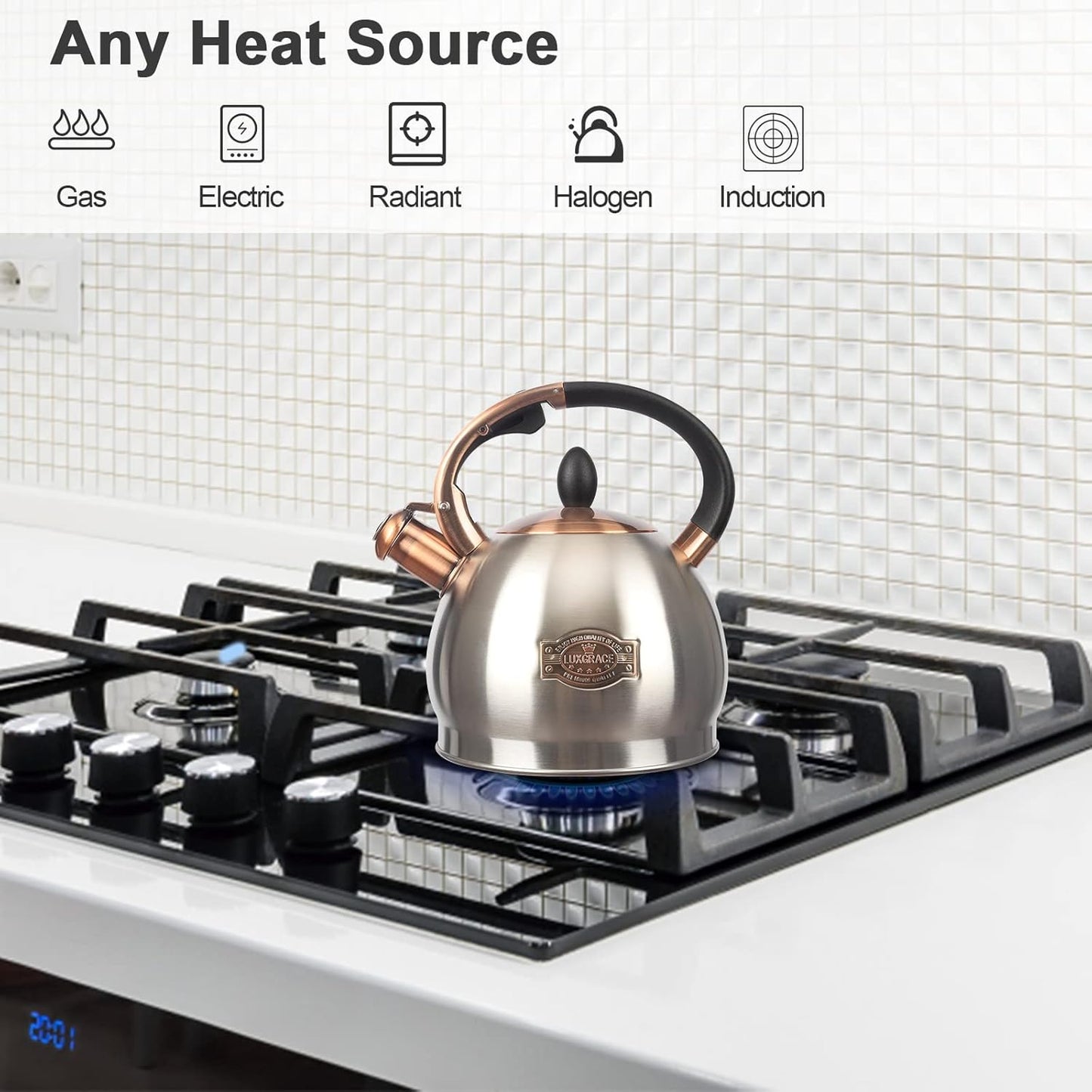 3Quart Whistling Tea Kettle Classic Teapot Stainless Steel Teakettle with Cool Grip for Stovetop