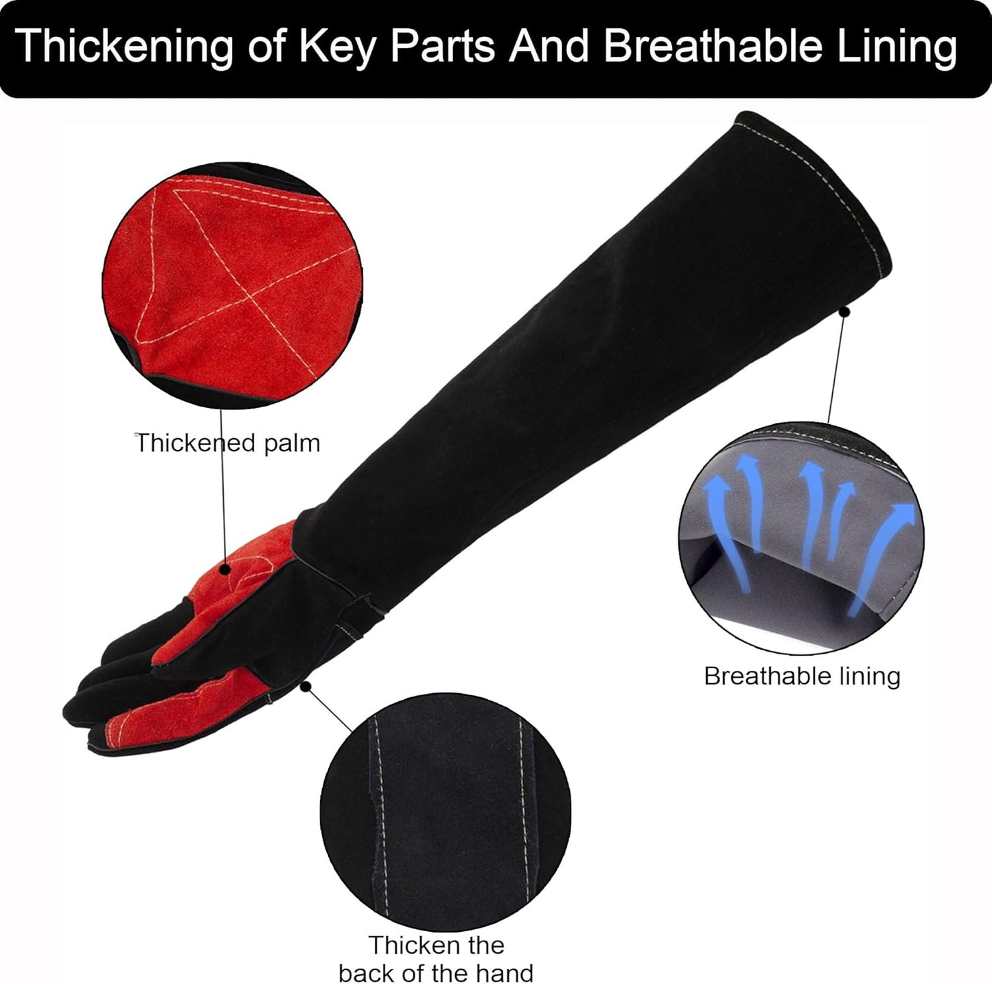 Long Welding Gloves 23.6 Inches 932℉,Heat/Fire Resistant Leather For Mig, Tig, Stick, Forge, BBQ, Grill, Fireplace