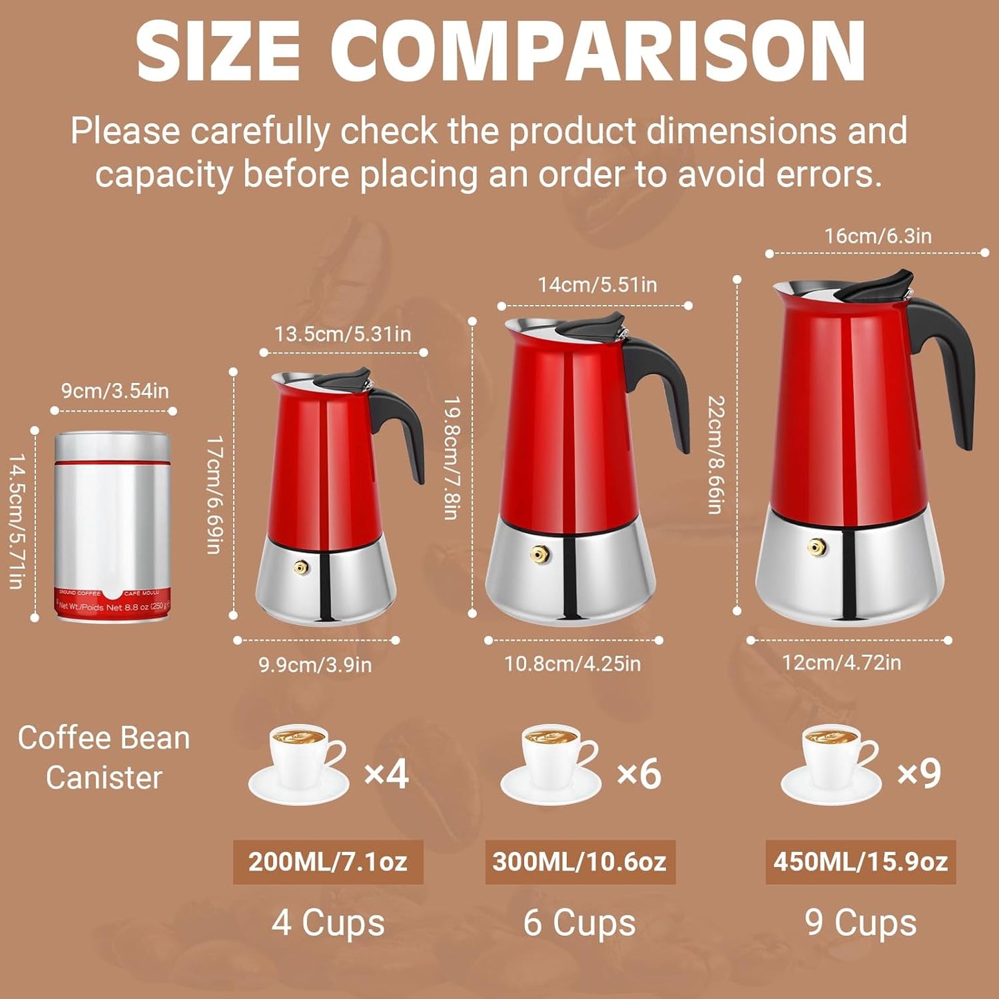 Moka Pot, 4 Cups (7.1 oz) Stovetop Espresso Maker, 304 Stainless Steel Moka Pot, Induction Compatible, Red