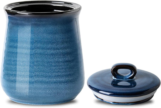 Hasense Ceramic Coffee Container with Airtight Lid, Candy Canister for Countertop, 80 FL OZ Large Food Storage Jar for Sugar,Tea,Flour,Spice,Salt,Cookies,Candy,Treat,Snack,Treats (Blue)