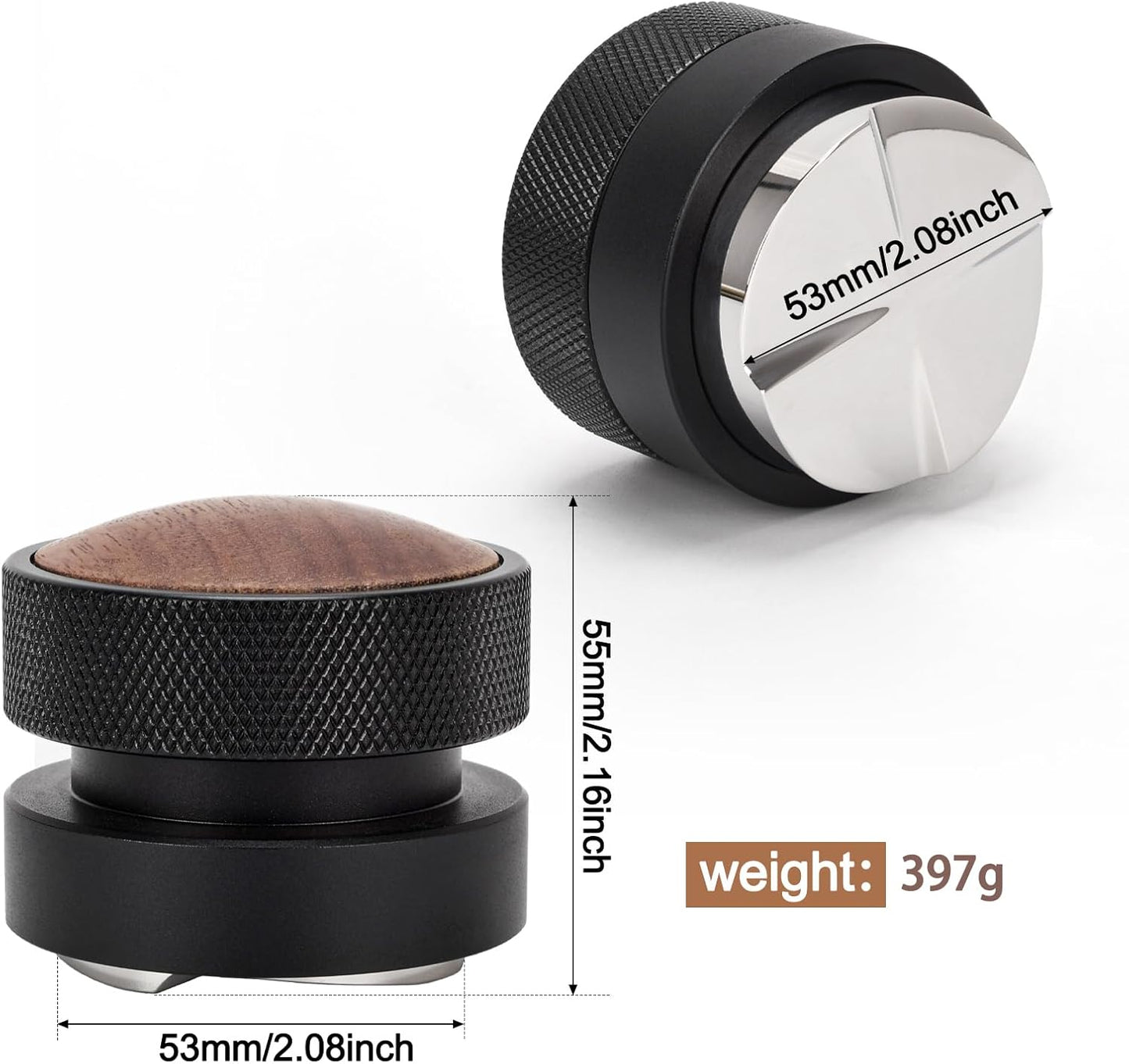 53mm Coffee Distributor and Tamper, Dual Head Espresso Tool with Adjustable Depth - Professional Coffee Leveler and Hand Tamper for 51mm Portafilters, Barista-Grade Espresso Accessory (53mm)
