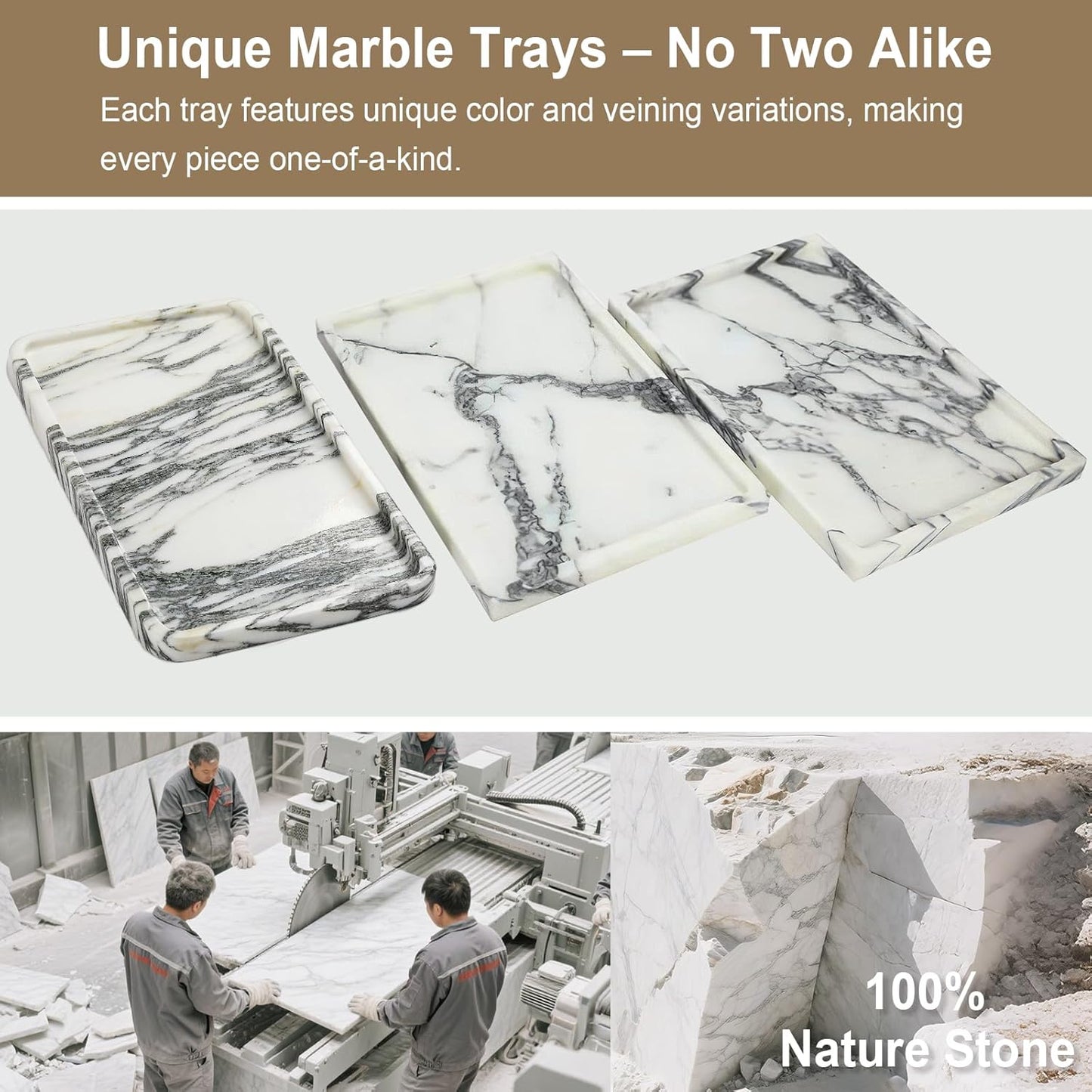 Natural Marble Vanity Tray - Moujings Genuine Marble Perfume Tray for Bathroom Decor, Stone Bathroom Vanity Organizer Tray for Kitchen Counter, Candles, Jewelry, Coffee, Makeup, Key