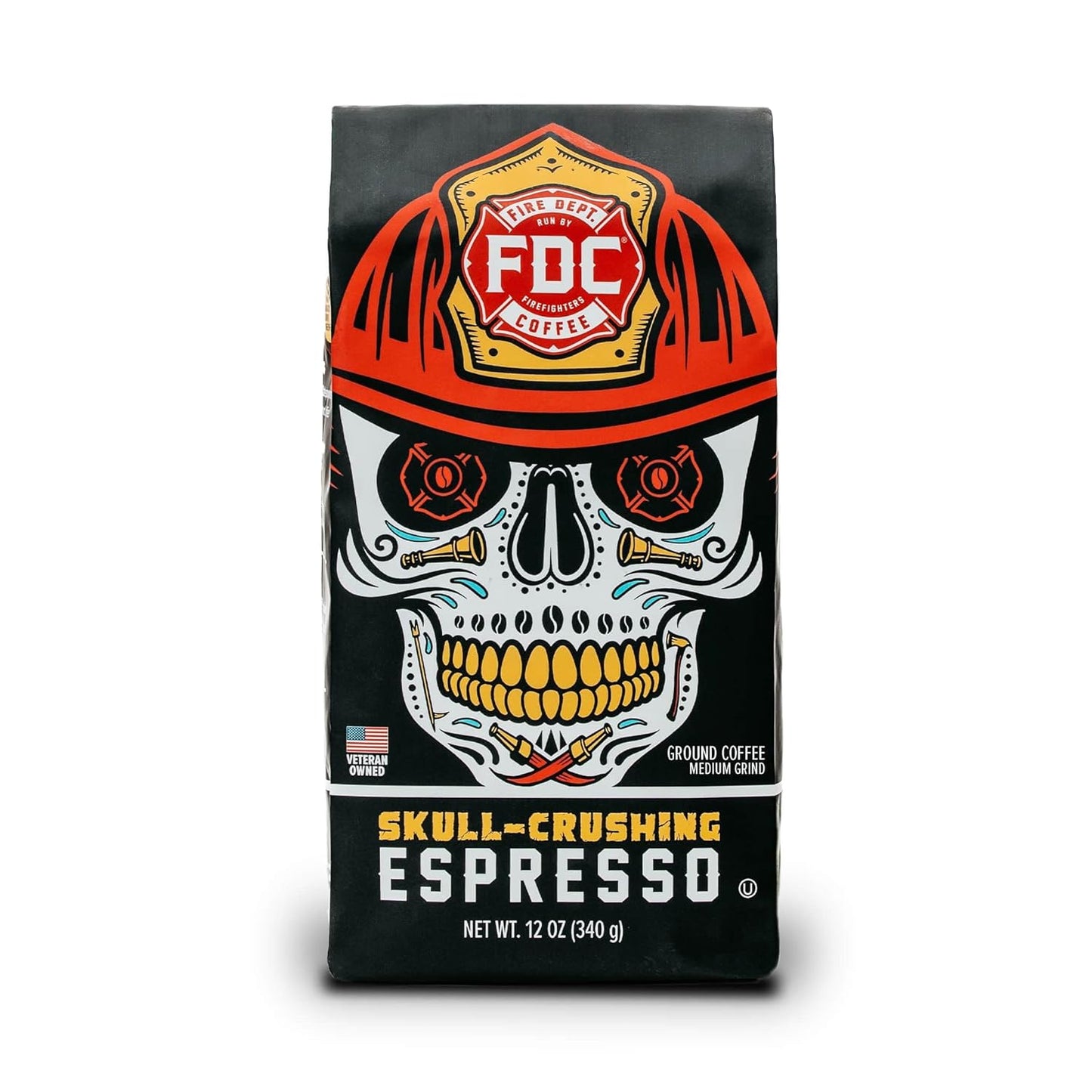 Fire Department Coffee - Gives Back to Firefighters - Full-Bodied & Bold Skull Crushing Espresso Ground Coffee - Roasted in the USA - Veteran Owned - 12 oz