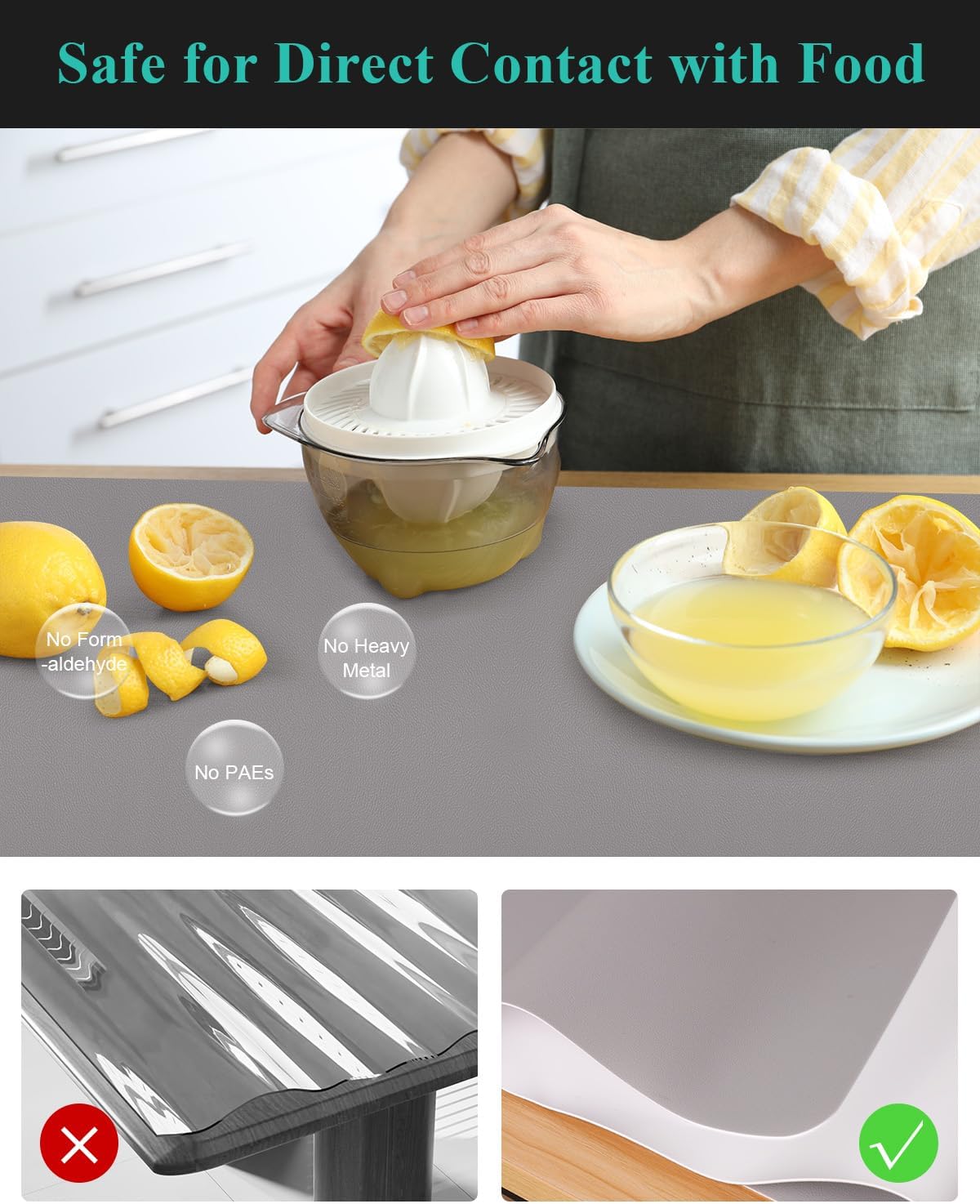 Light Gray Plastic Table Cover Protector, 24" x 48" Waterproof Easy Flat PVC Desk Pad Mat, 1.5mm Thick Rectangle Vinyl Table Top Protector for Dining Room Table, Office, Dresser