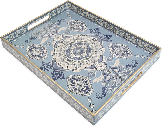 Rectangle Plastic Serving Tray with Handles, Elegant Decorative Tray for Coffee Table, Ottoman, Living Room, Kitchen, Outdoor Use. 12"*16"*1.6" B